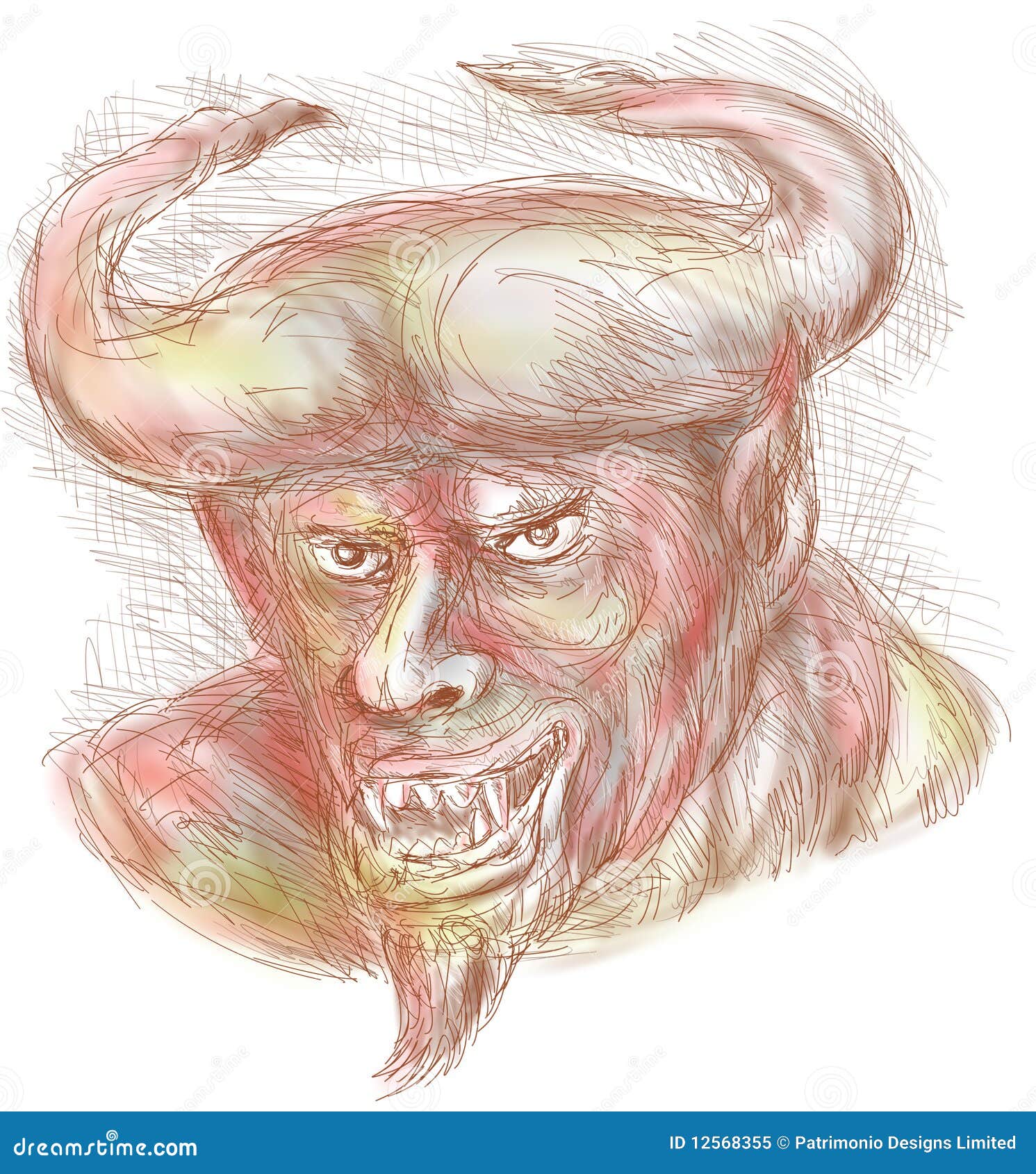 Demon with big horns stock illustration. Illustration of sketch - 12568355