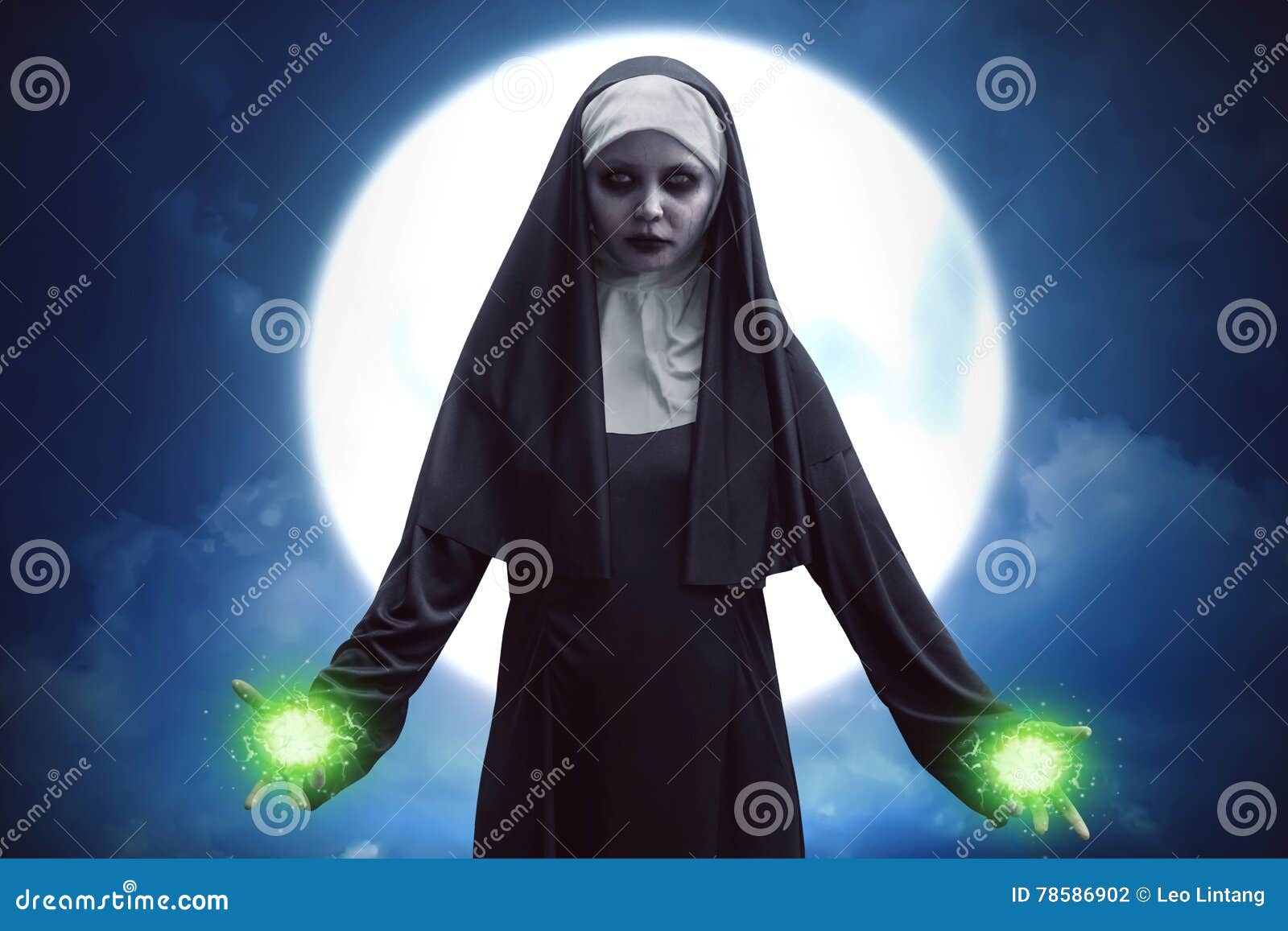 demon nun asian woman get green spell strength
