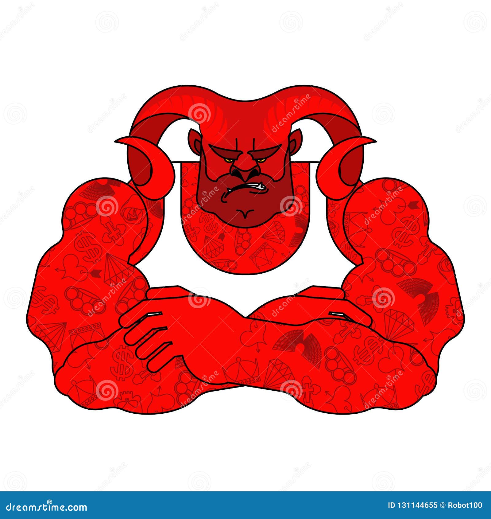 Demon Strong Red. Powerful Devil. Big Satan. Angry Lucifer Stock Vector