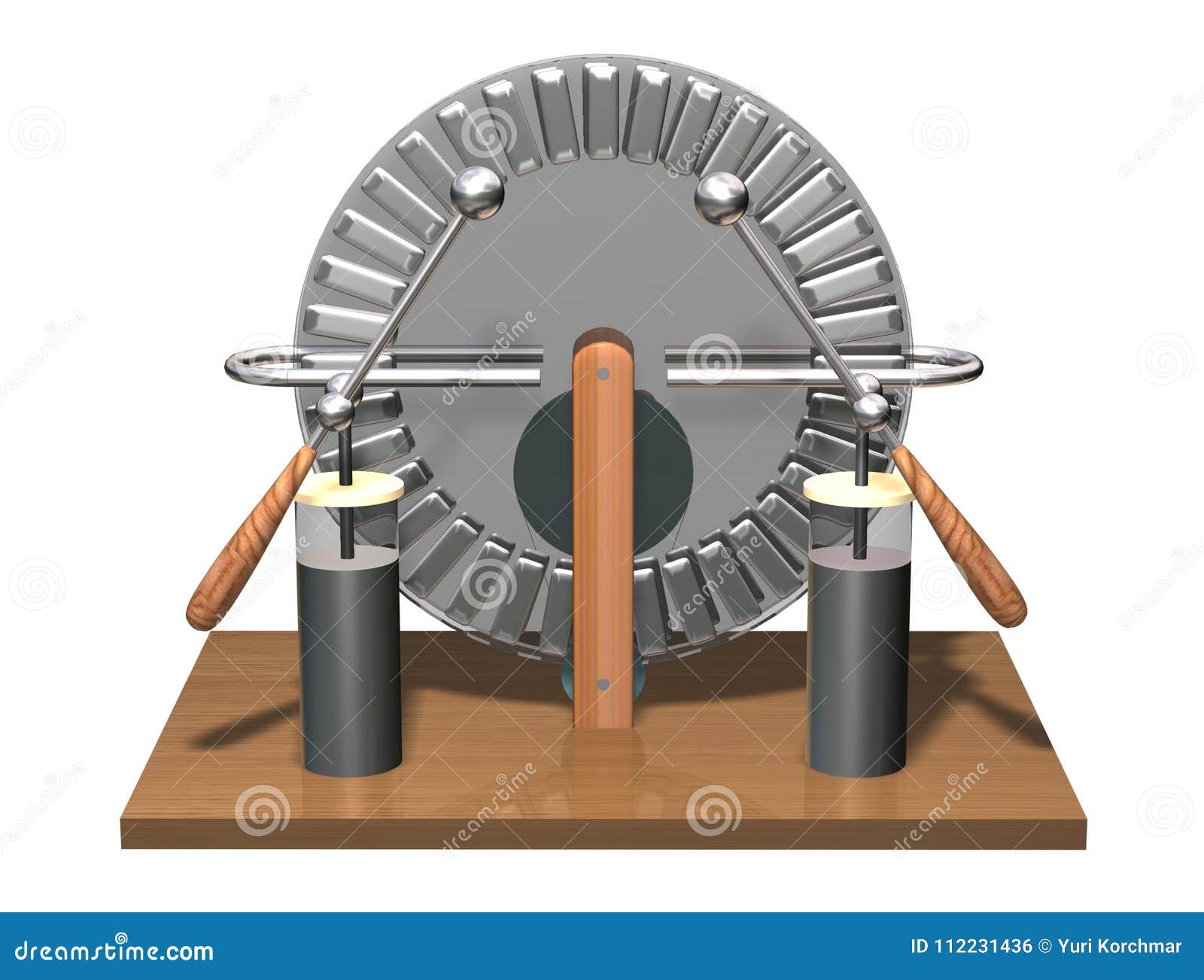 wimshurst machine with two leyden jars. 3d  of electrostatic generator. physics. science classrooms experiment.