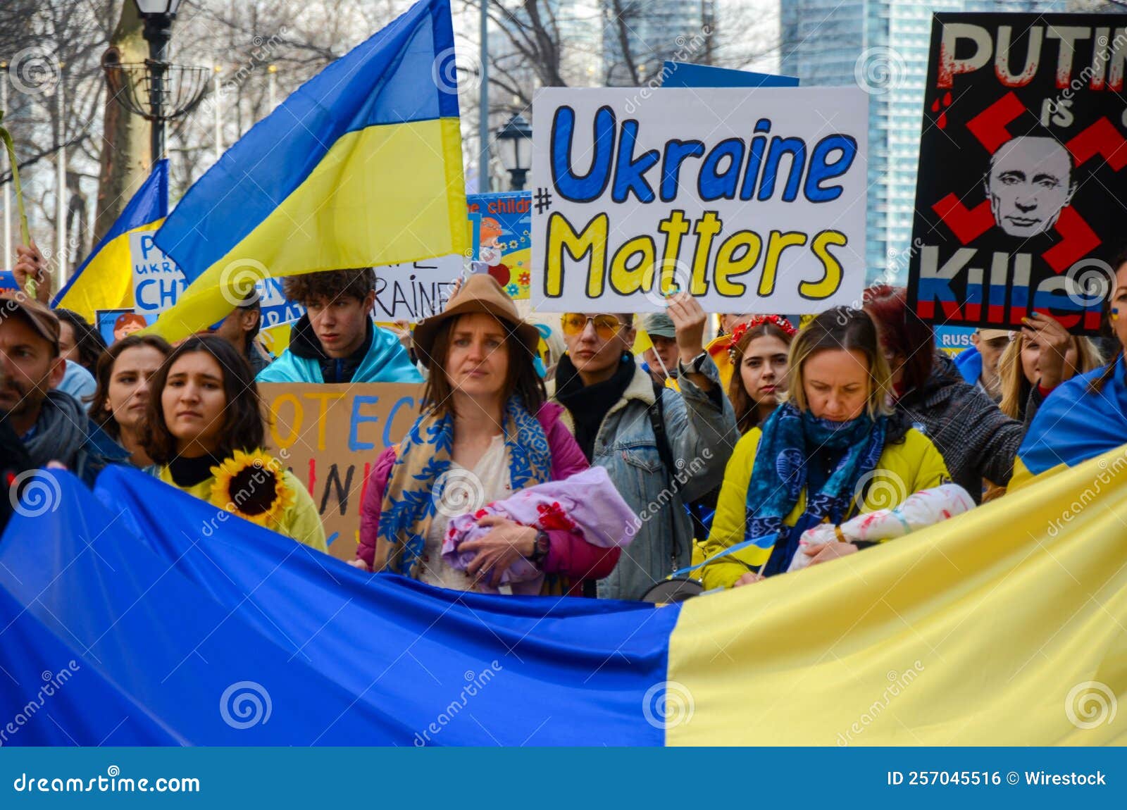 Demonstrators Protesting In The Streets Of New York To Show Solidarity For Ukraine Editorial