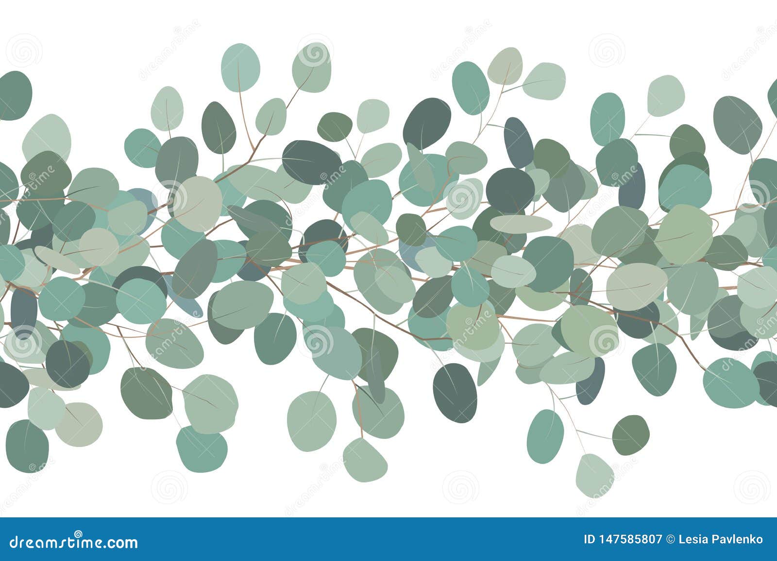 Elegant Seamless Border Of A Eucalyptus Branches Floral Frame Vector Hand Drawn Illustration White Background Vektor Illustrationer Illustration Av Kort Element