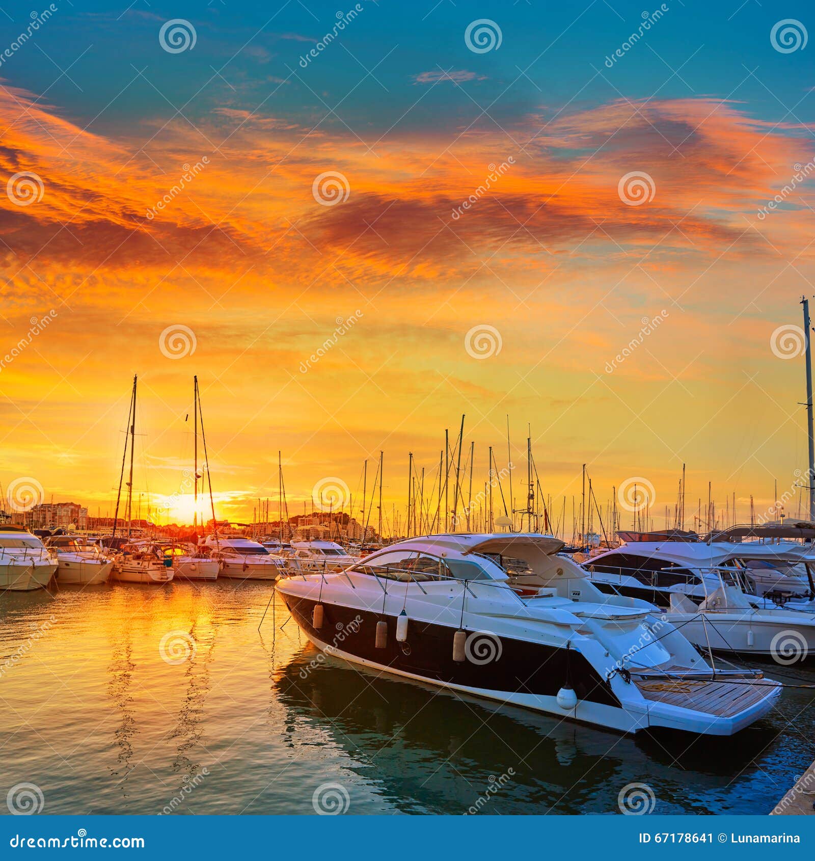 denia sunset in marina boats mediterranean spain
