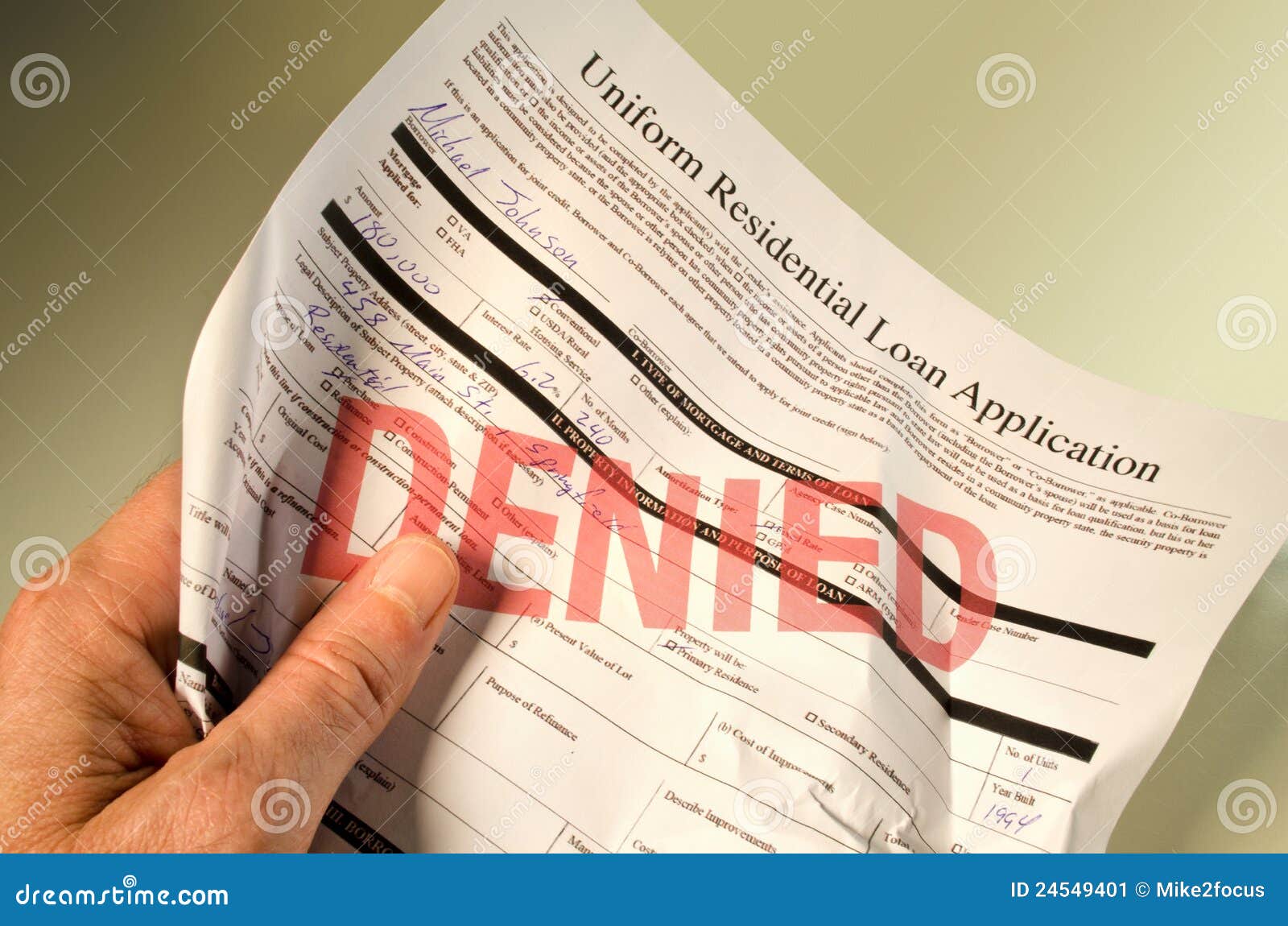 Denied Loan Application Crumpled In Hand Stock Image ...