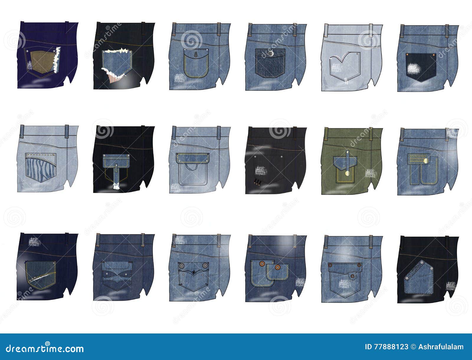 Denim Back pocket design stock 