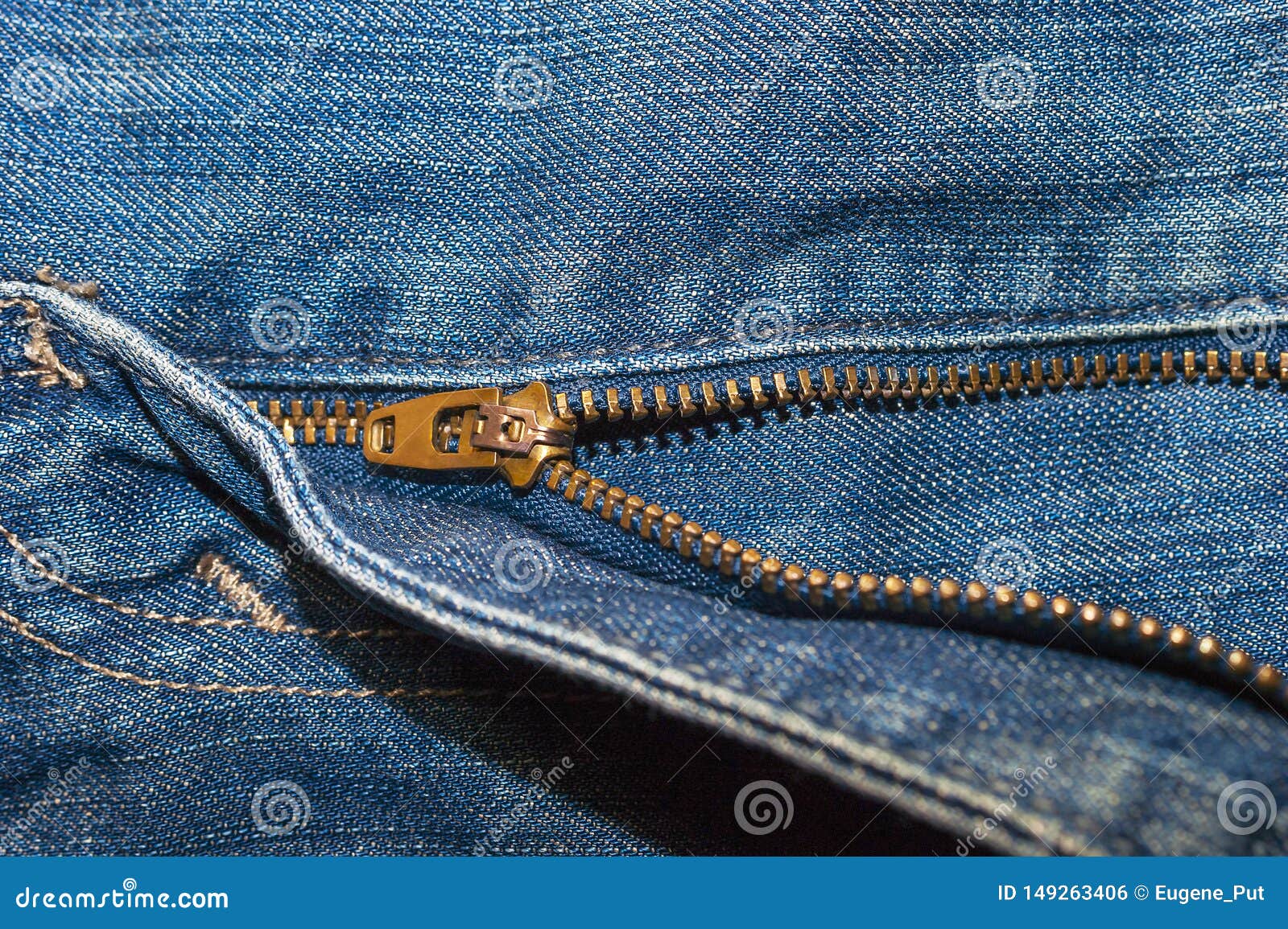 Denim Blue Jeans Metal Zipper Details. Copy Space Stock Photo - Image ...