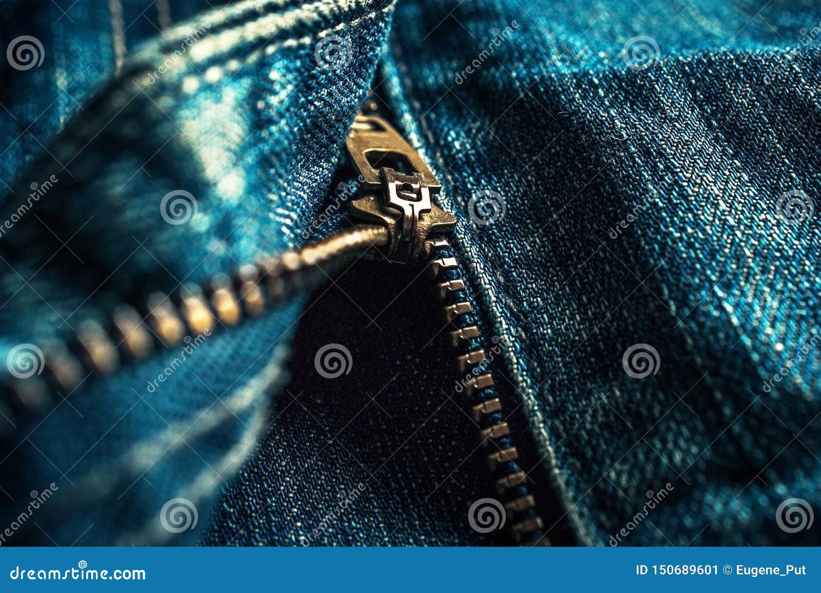Denim Blue Jeans Metal Zipper Details. Copy Space Stock Image - Image ...