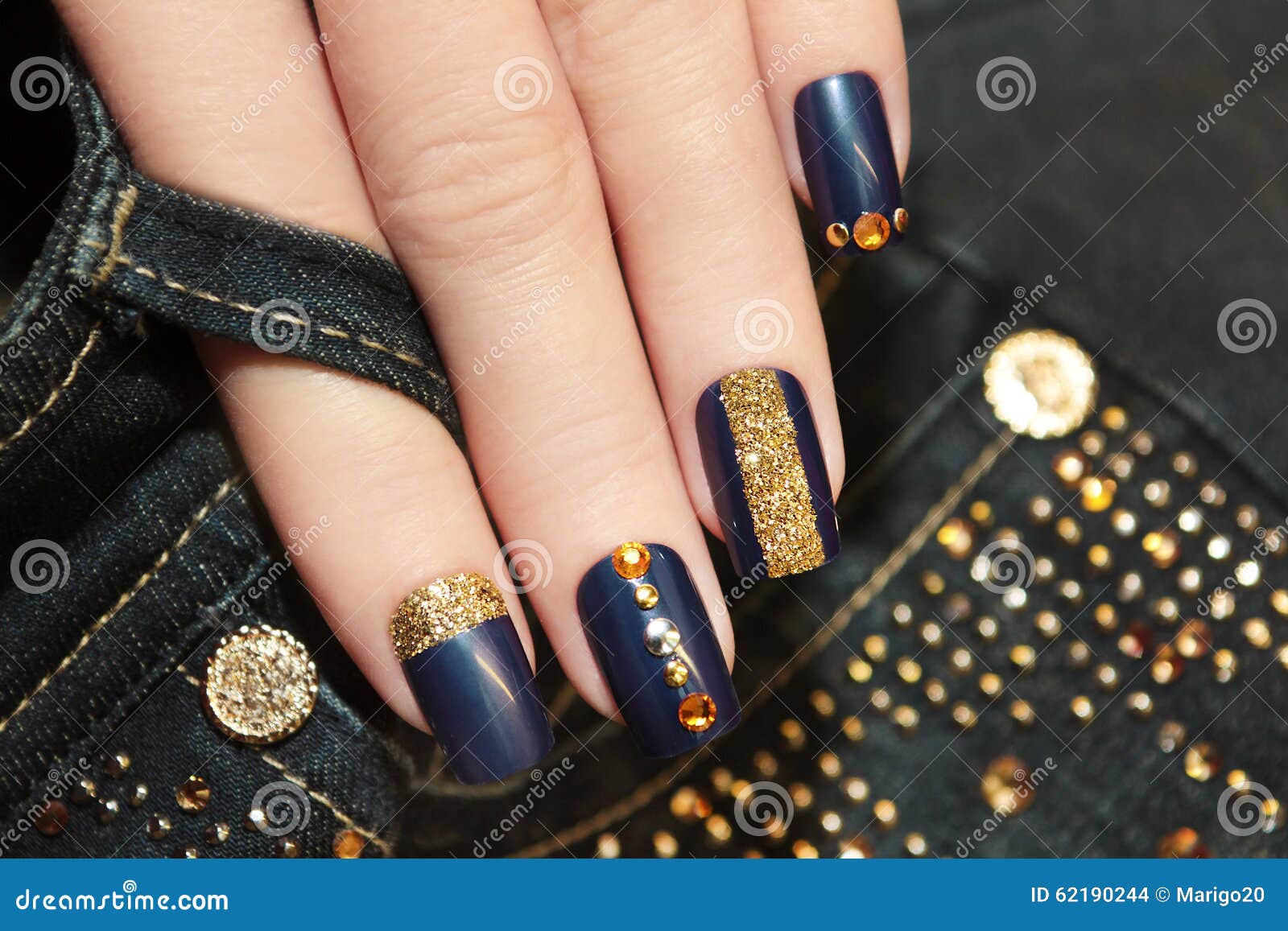 Denim blue manicure. stock photo. Image of blue, christmas - 62190244