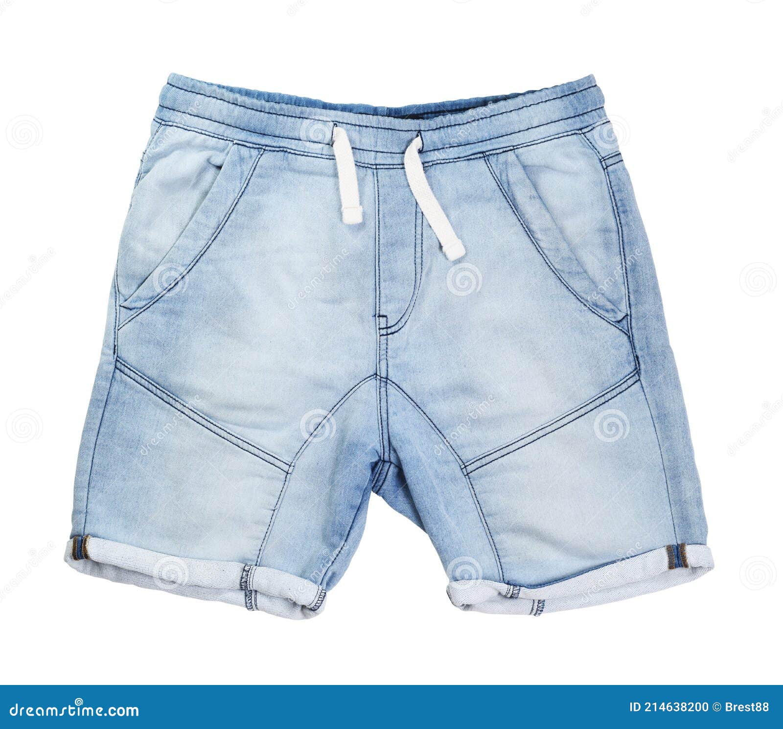 Denim Blue Shorts with the Effect of Frayed Isolated on a White ...