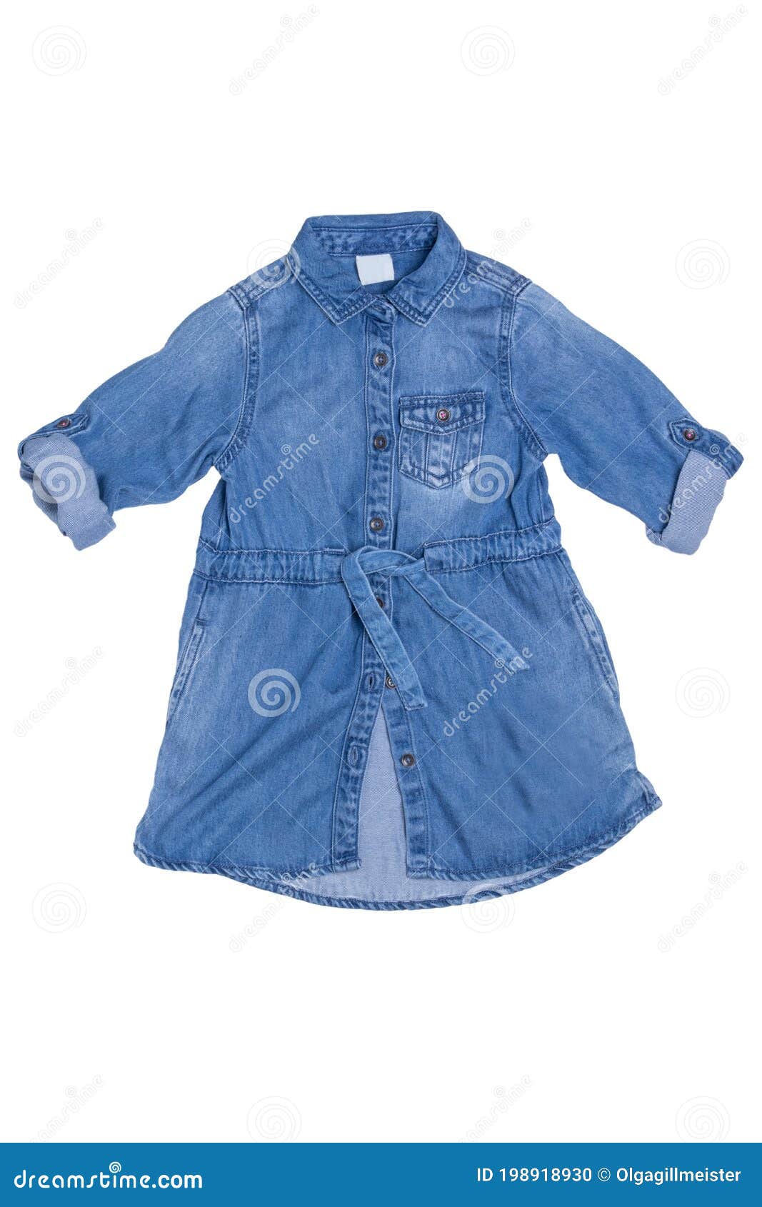 Denim Dress Isolated. Close-up of Cute Long Sleeves Blue Jean Dress for ...