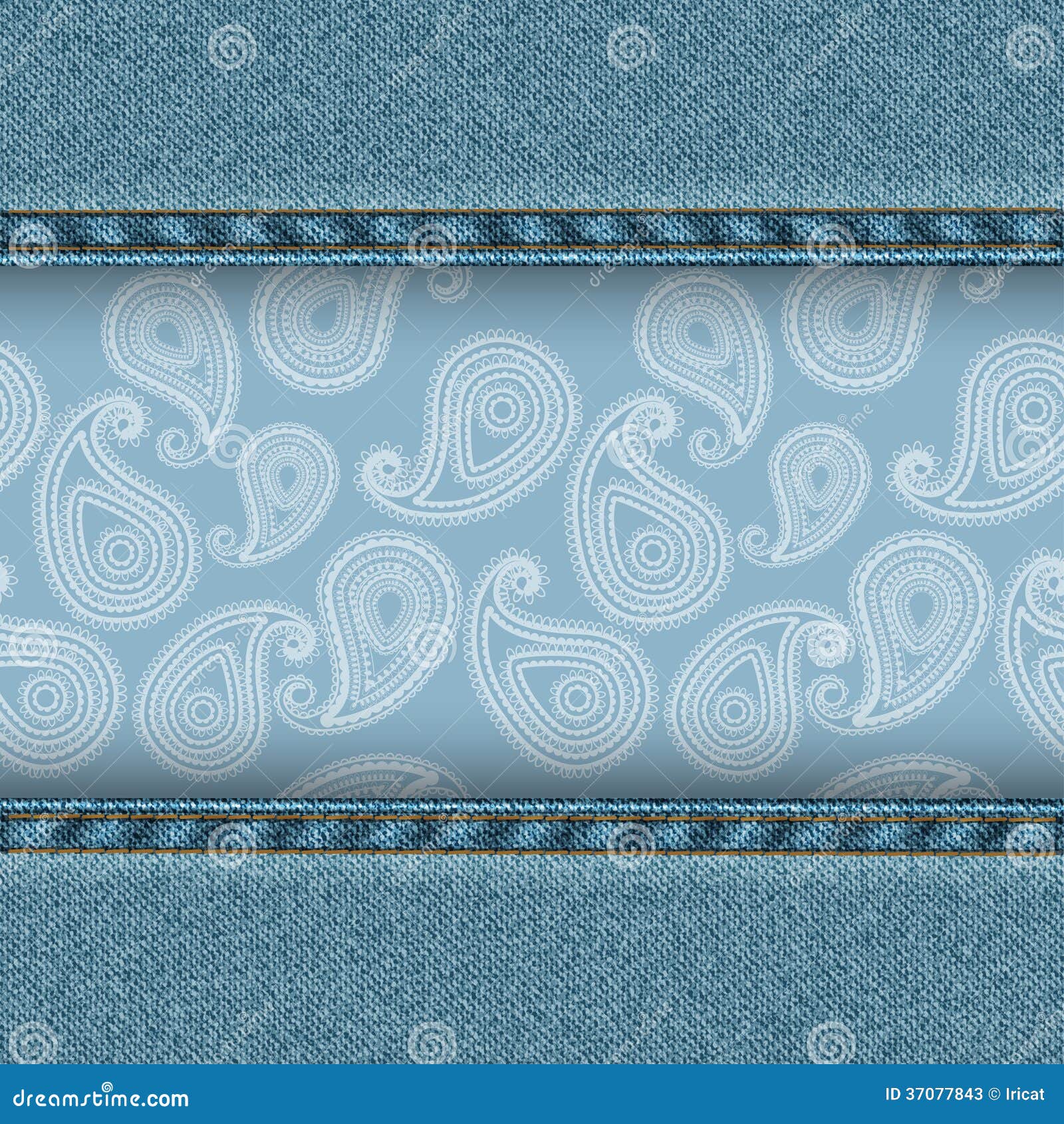 Denim en Paisley. Denimachtergrond met het patroon van Paisley. Vectorillustratie