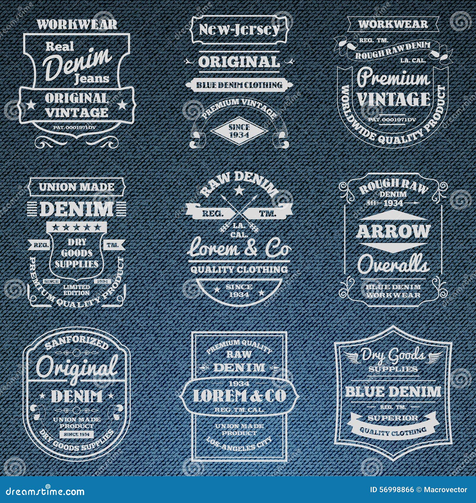 denim jeans typography logo emblems set classical blue limited edition graphic design icons collection abstract isolated vector 56998866