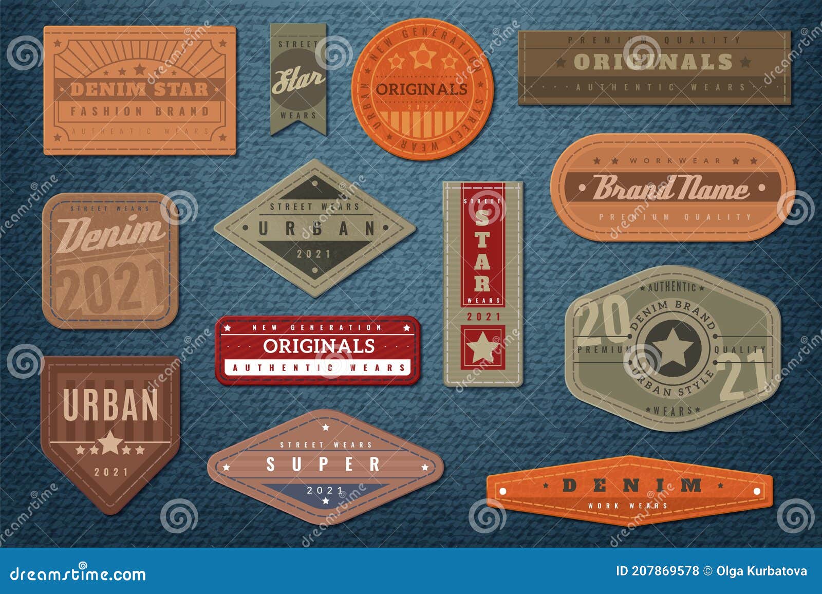 Denim Labels. Graphic Leather Badge and Textured Background, Authentic ...