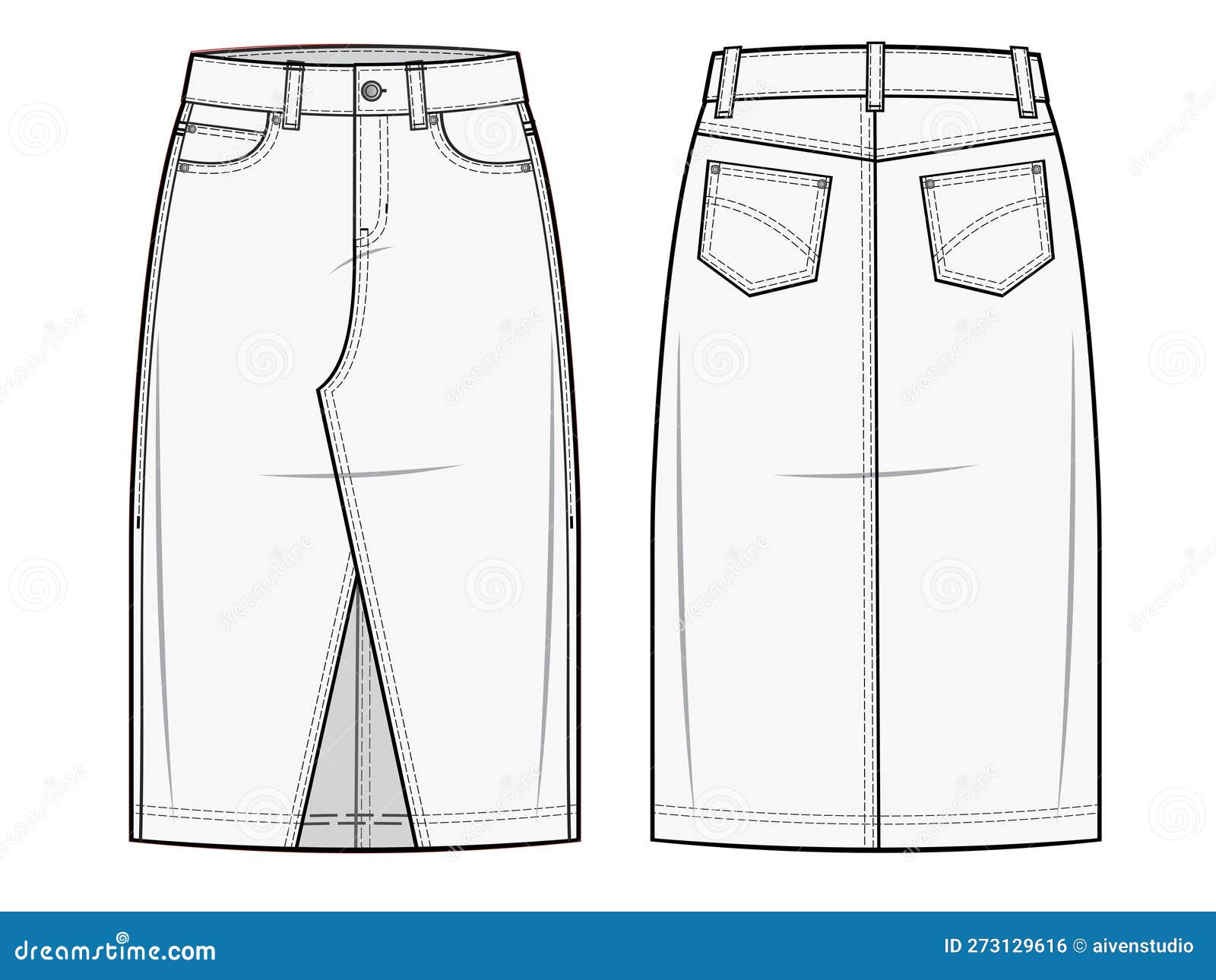 Denim Midi Skirt with Five Pockets Fashion Flats Stock Vector ...