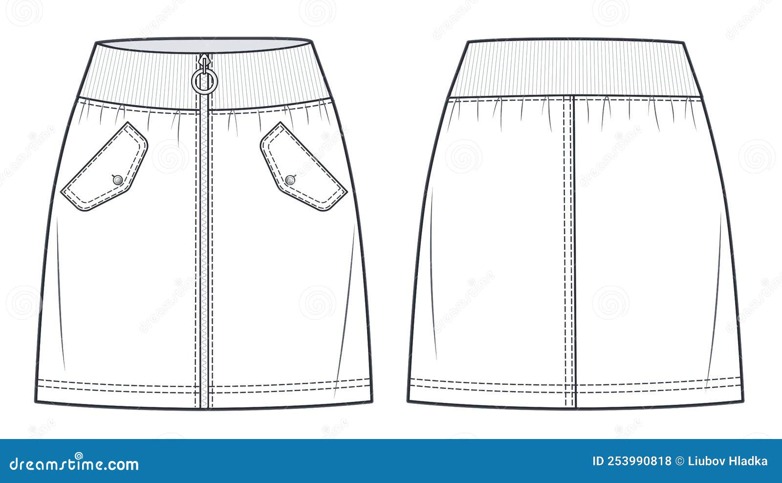 Denim Mini Skirt Technical Fashion Illustration. Stock Vector ...