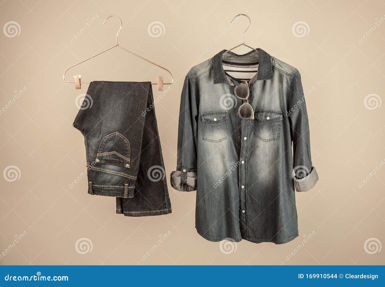 Denim Outfit - Dark Blue Women`s Jeans and a Shirt Stock Photo - Image ...