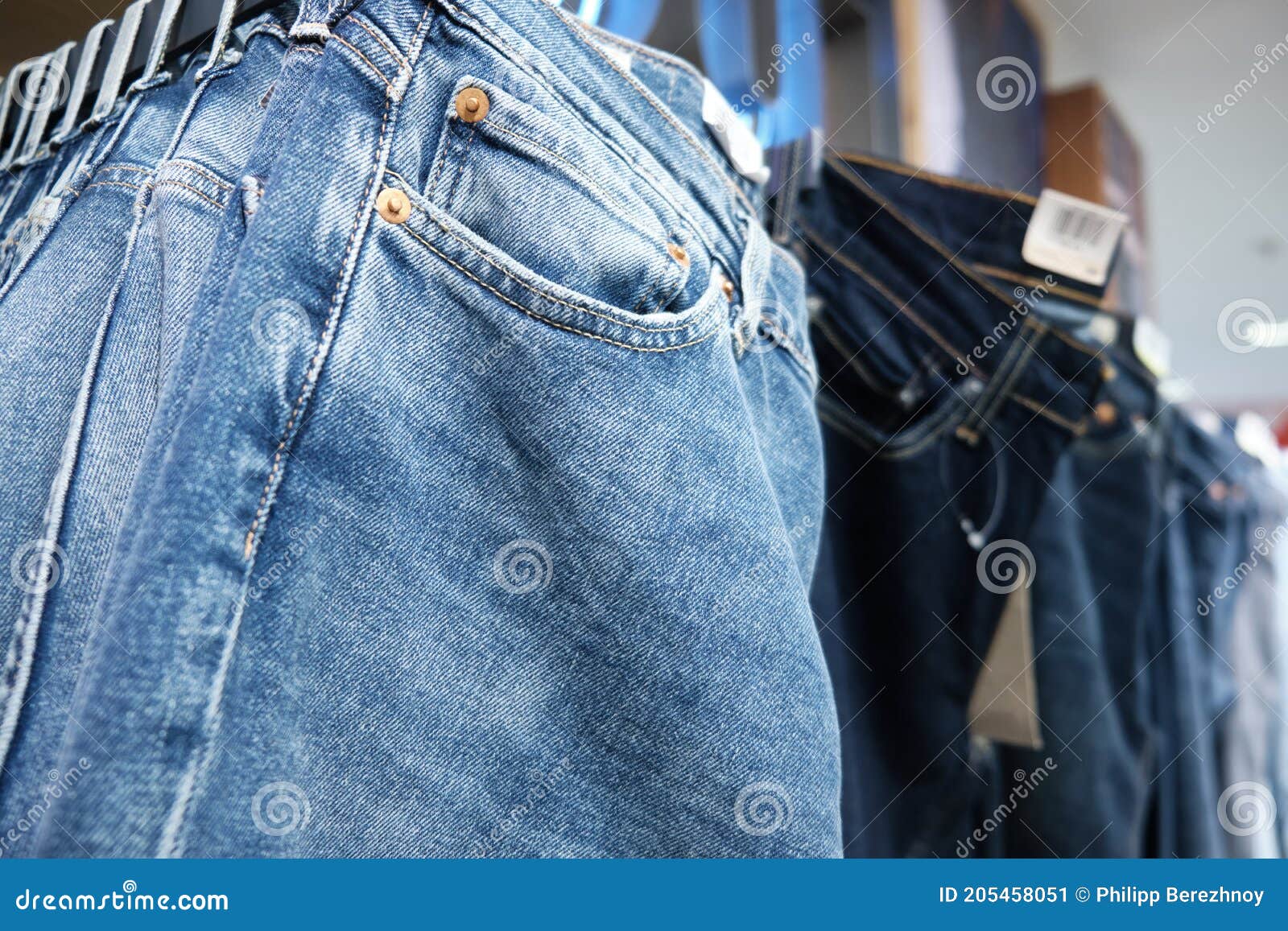 Denim Pants Hang on Retail Store Display Stock Image - Image of display ...