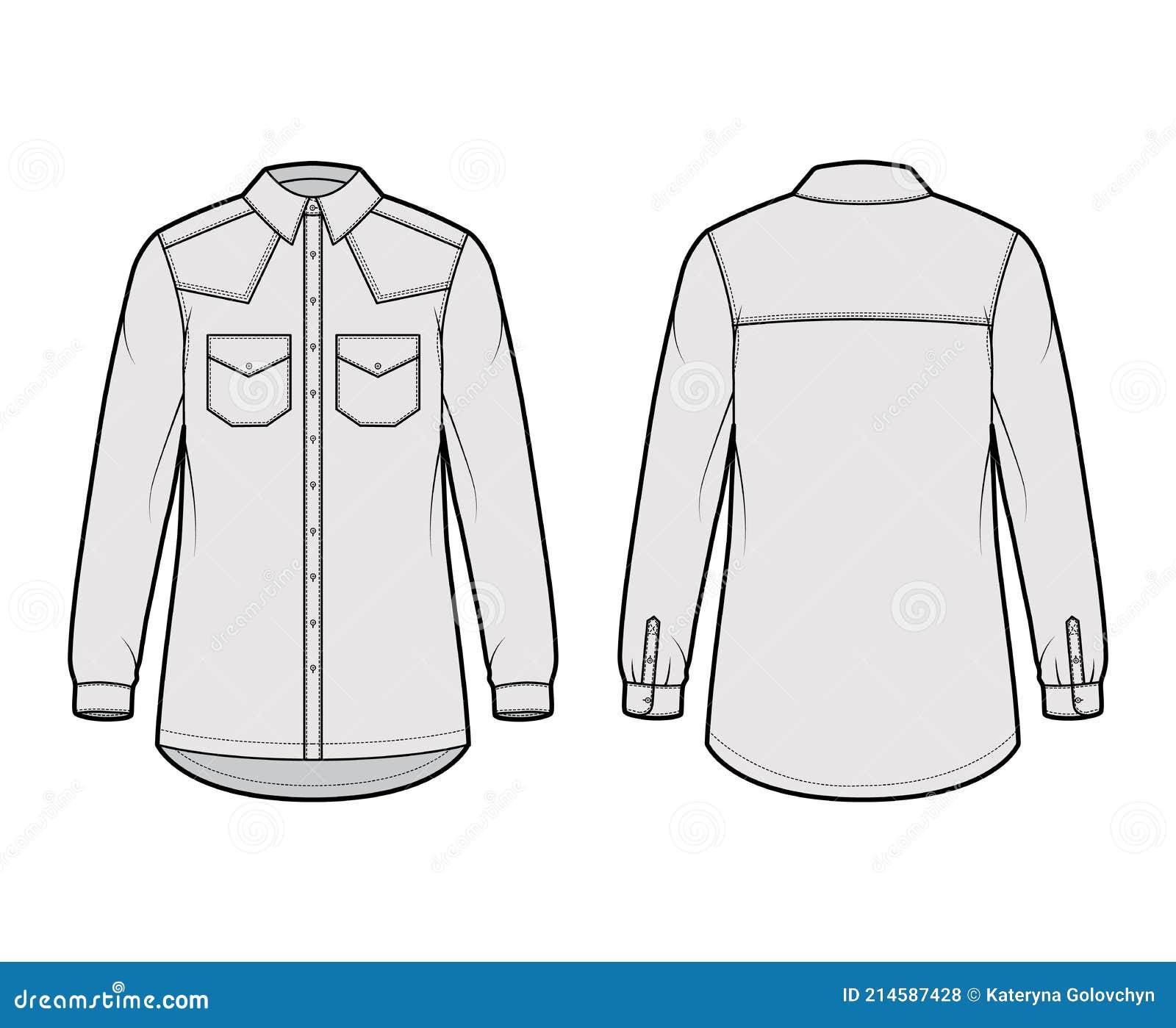 Denim Shirt Jacket Technical Fashion Illustration with Oversized Body ...