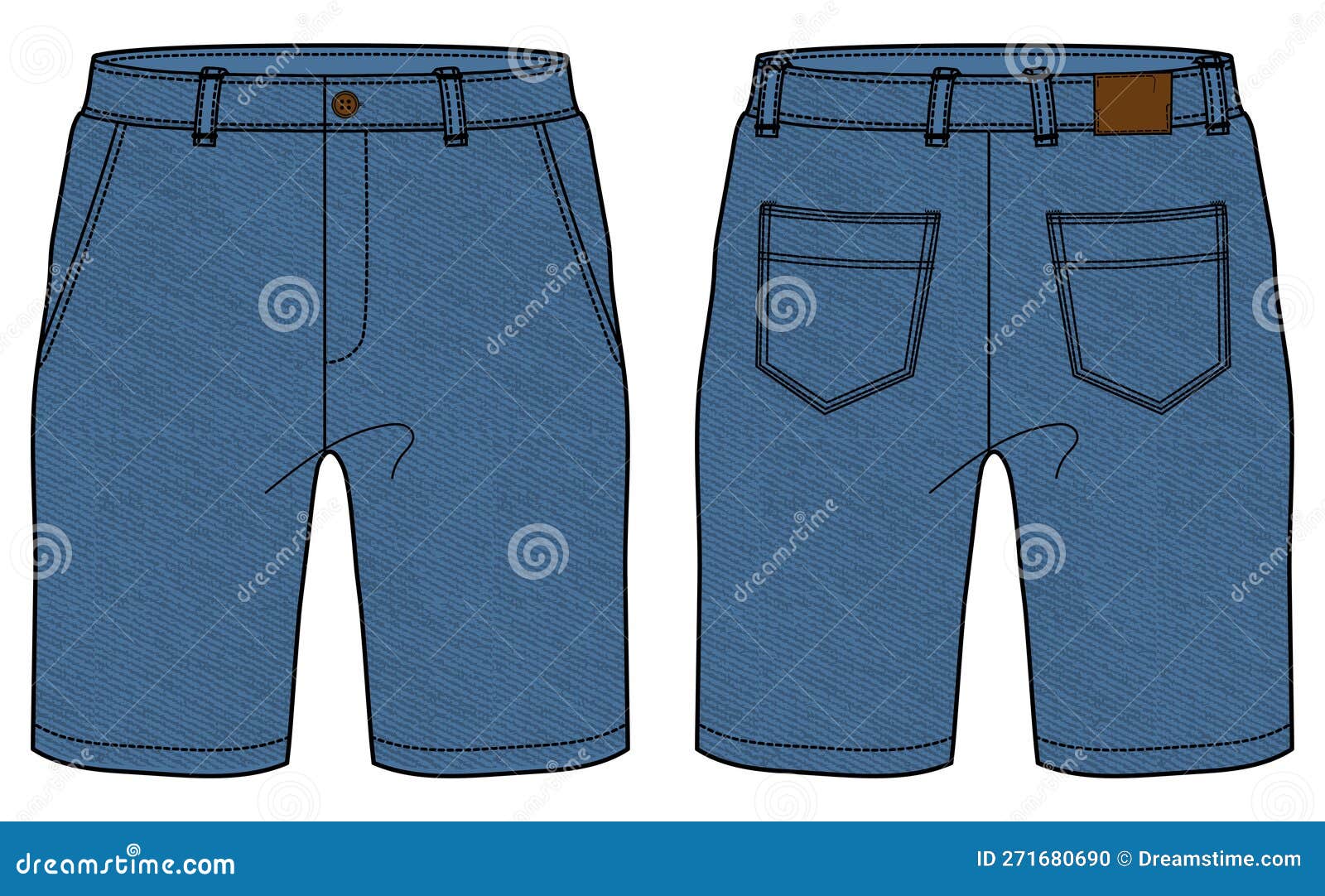 Denim Shorts Design Flat Sketch Vector Illustration, Chino Casual ...