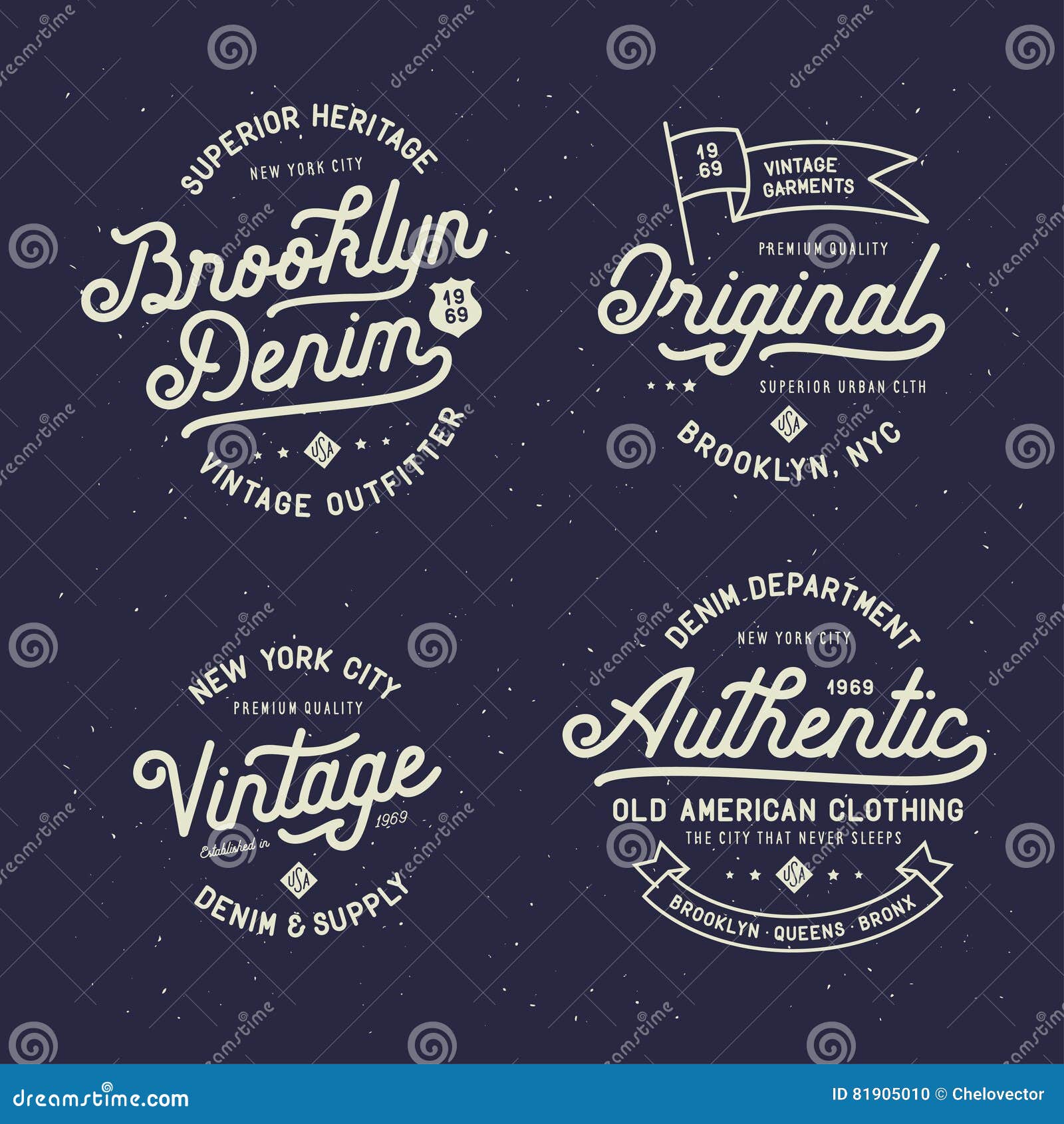 Denim Typography T-shirt Design Set. Vector Vintage Illustration. Stock ...