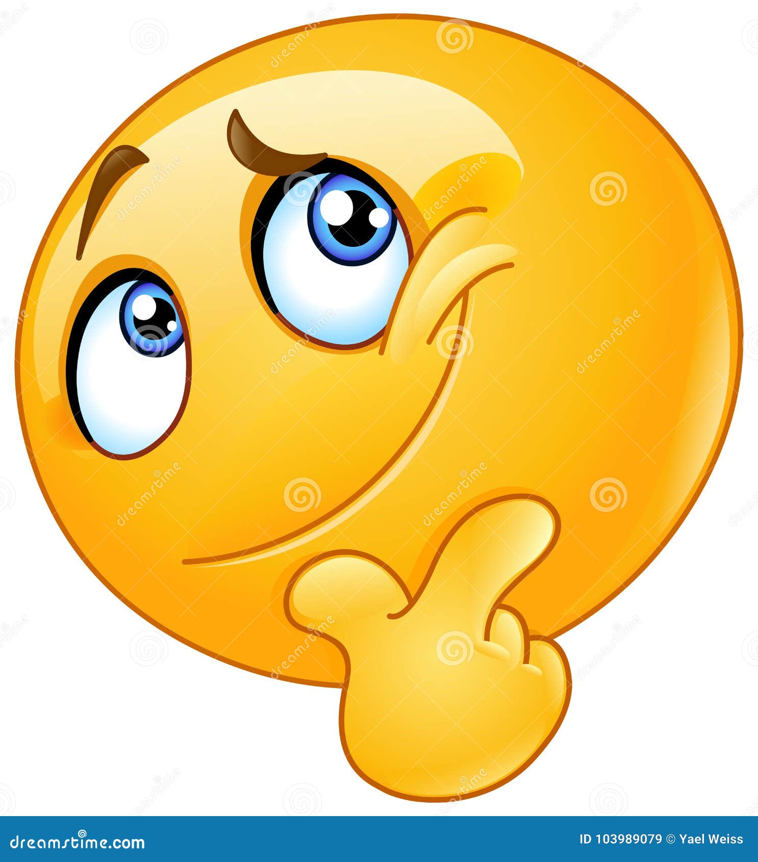 Benieuwd Naar Of Na Denk emoticon na vector illustratie. Illustration of uitdrukking