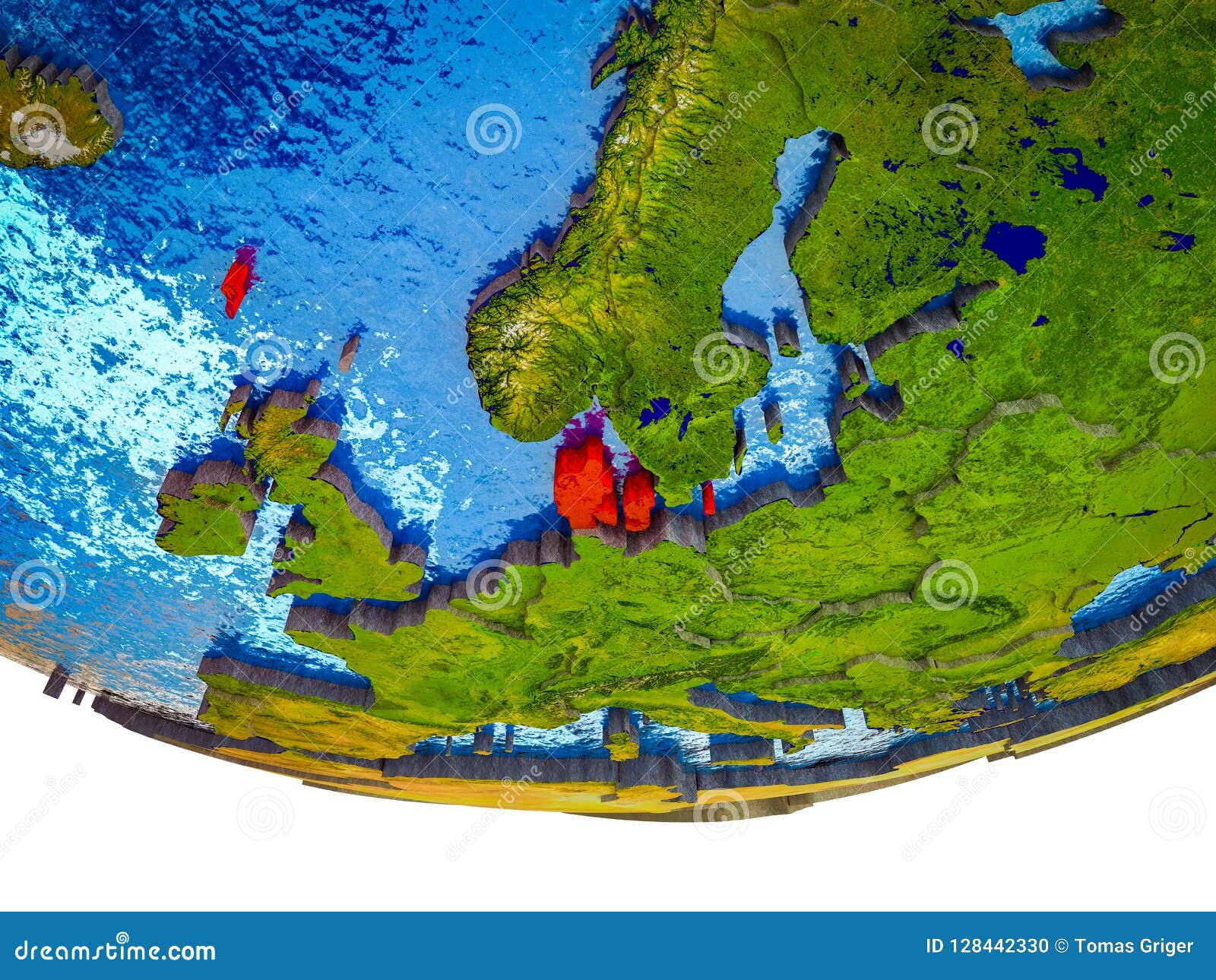 Denmark on 3D Earth stock illustration. Illustration of political