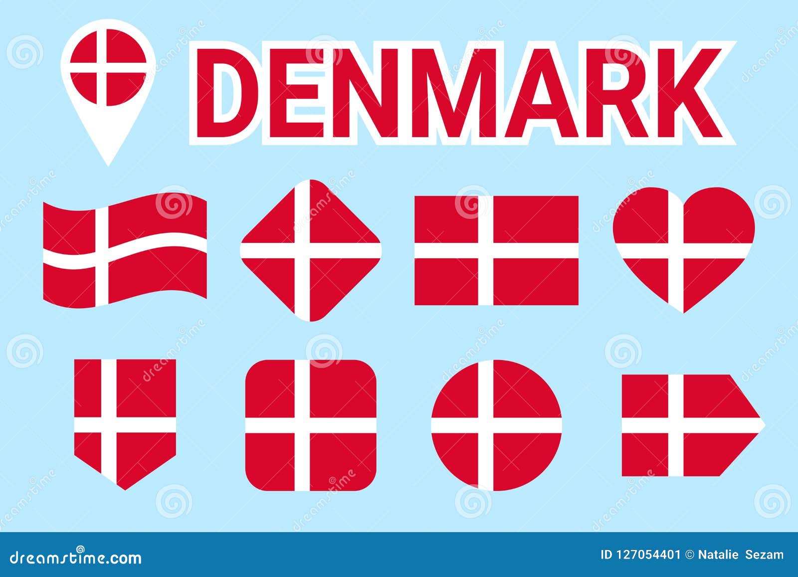 Denmark Flag Vector Set. Collection of Danish National Flags. Flat