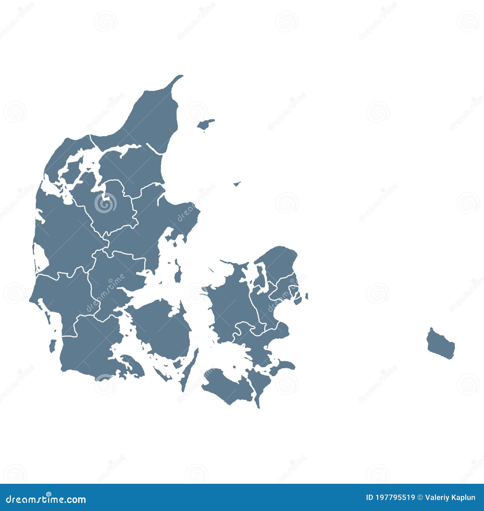 Denmark Map Vector Solid Contour and State Regions Stock Illustration