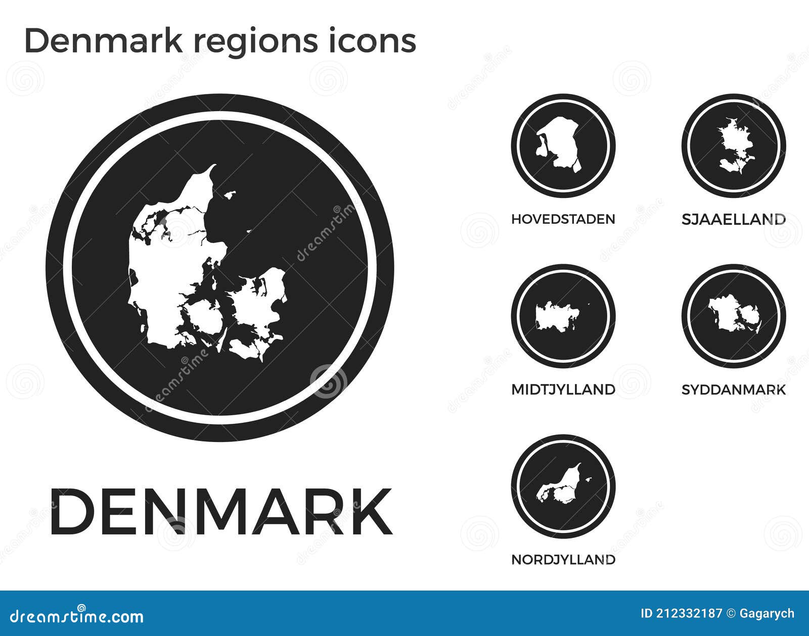 Denmark Regions Vector Map With Main Cities And With Neighbouring ...