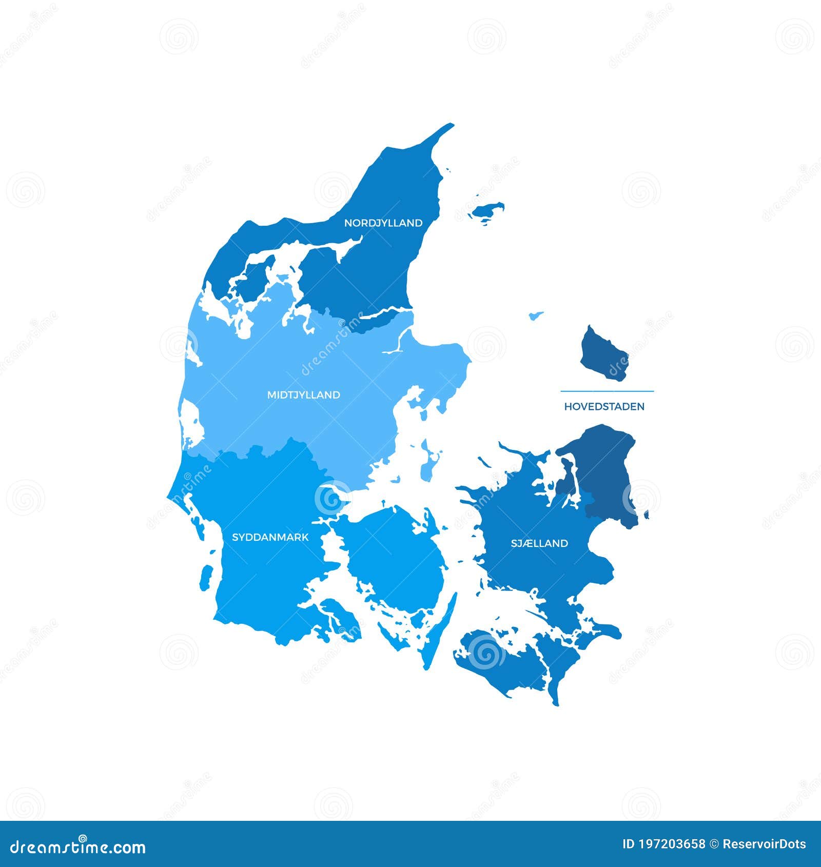 Denmark Regions Vector Map With Main Cities And With Neighbouring ...