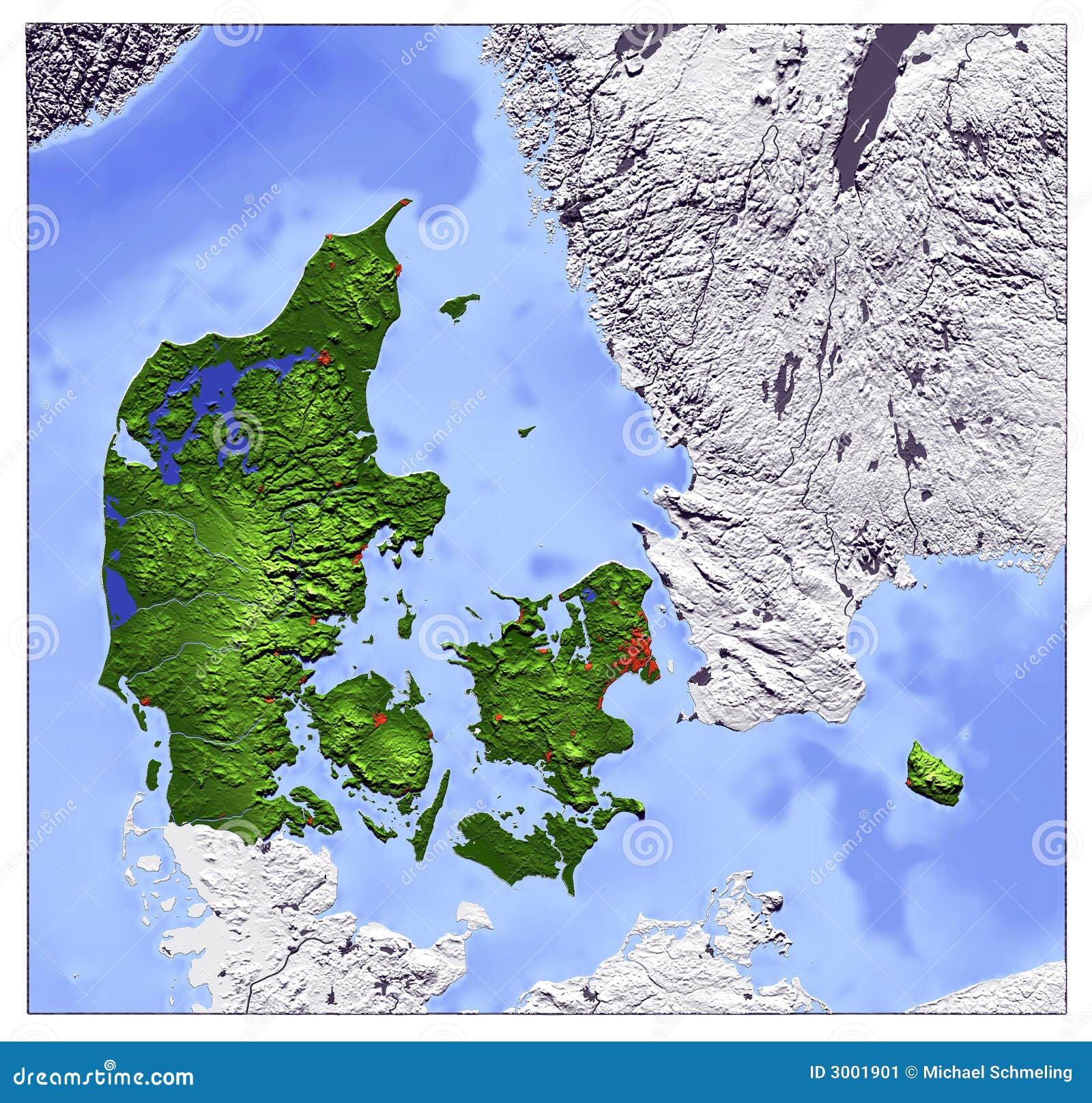 Denmark, Relief Map Stock Image Image 3001901