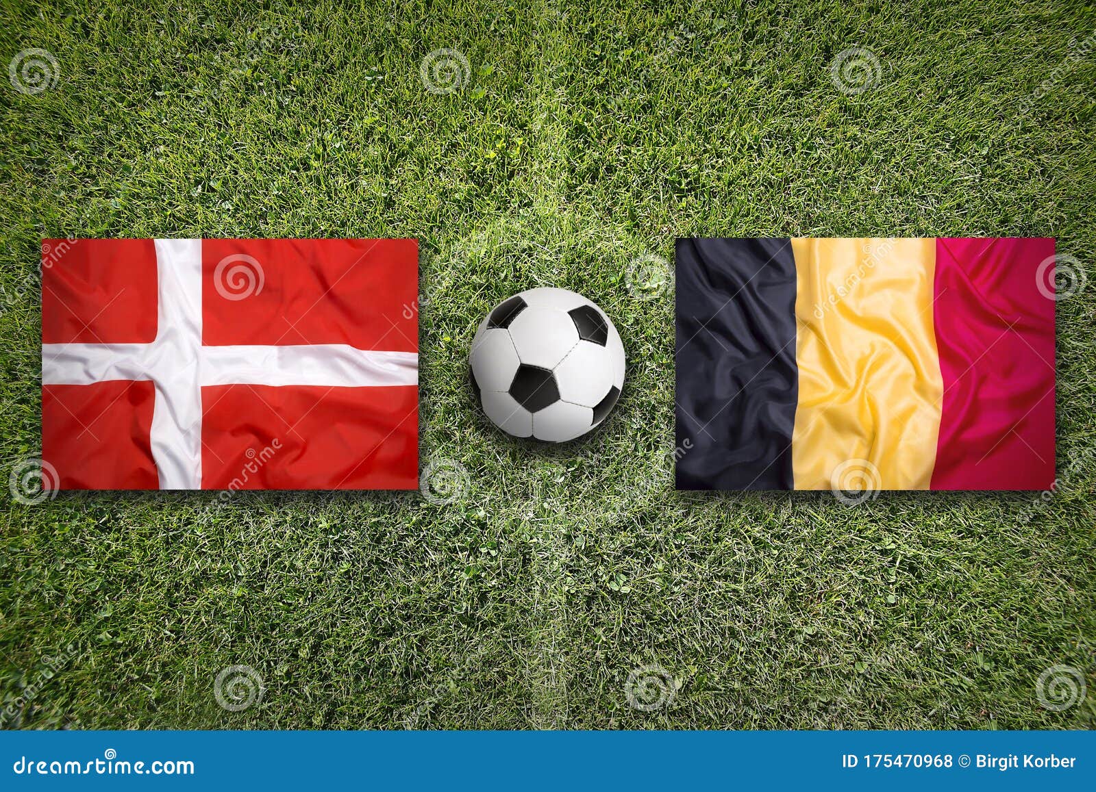 Denmark Vs Belgium Flags On Soccer Field Stock Photo Image Of Nation Banner 175470968