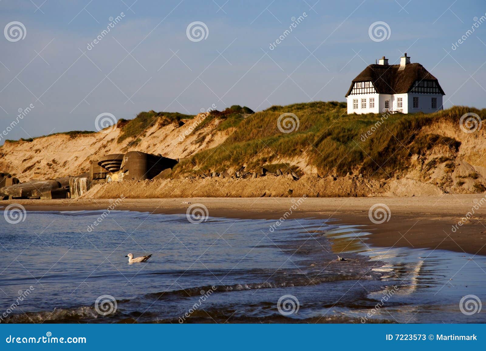 Denmark White beach house stock image. Image of dune 7223573