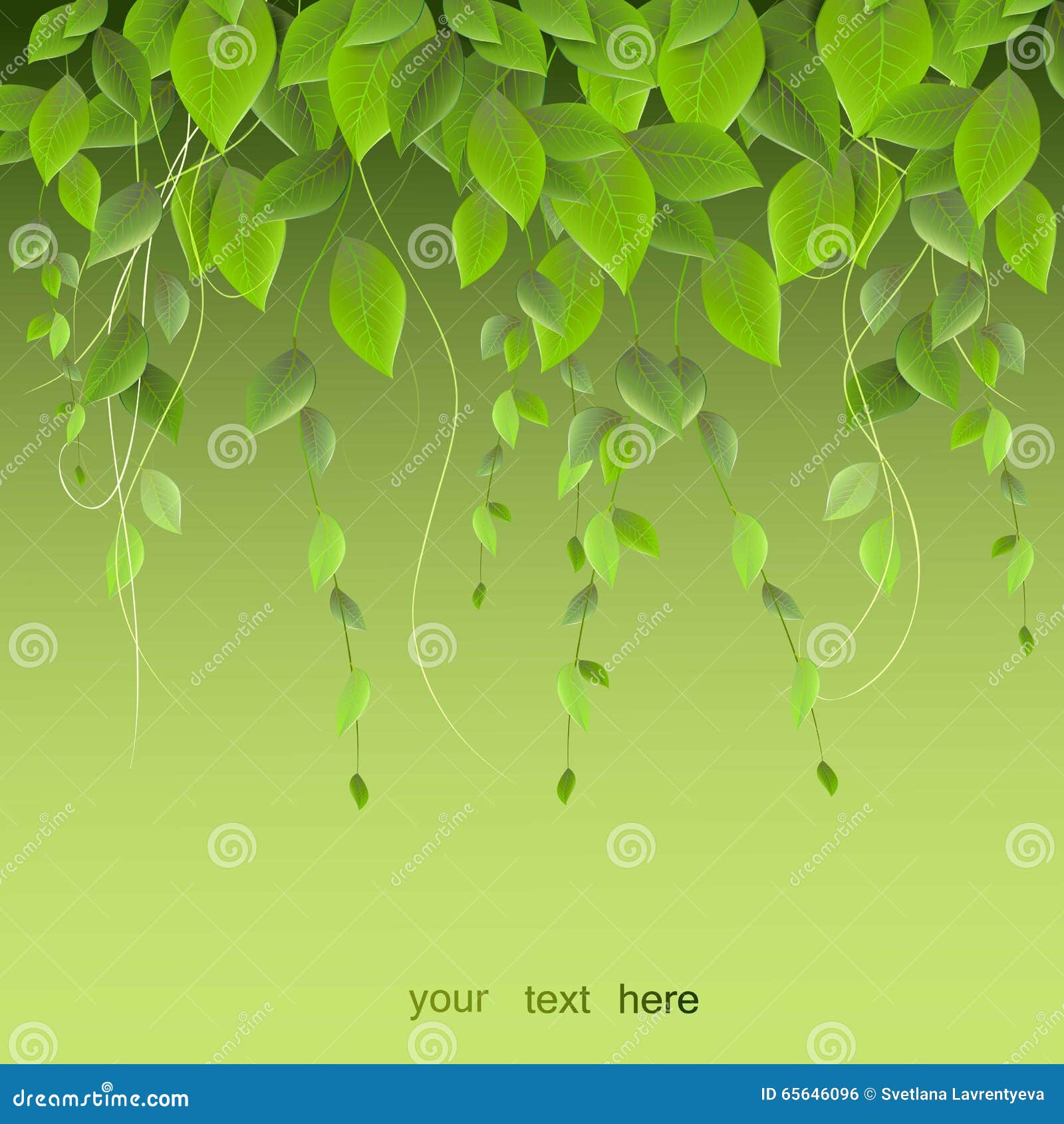 Dense Foliage Hanging on a Green Background, Climbing Plants, Vector