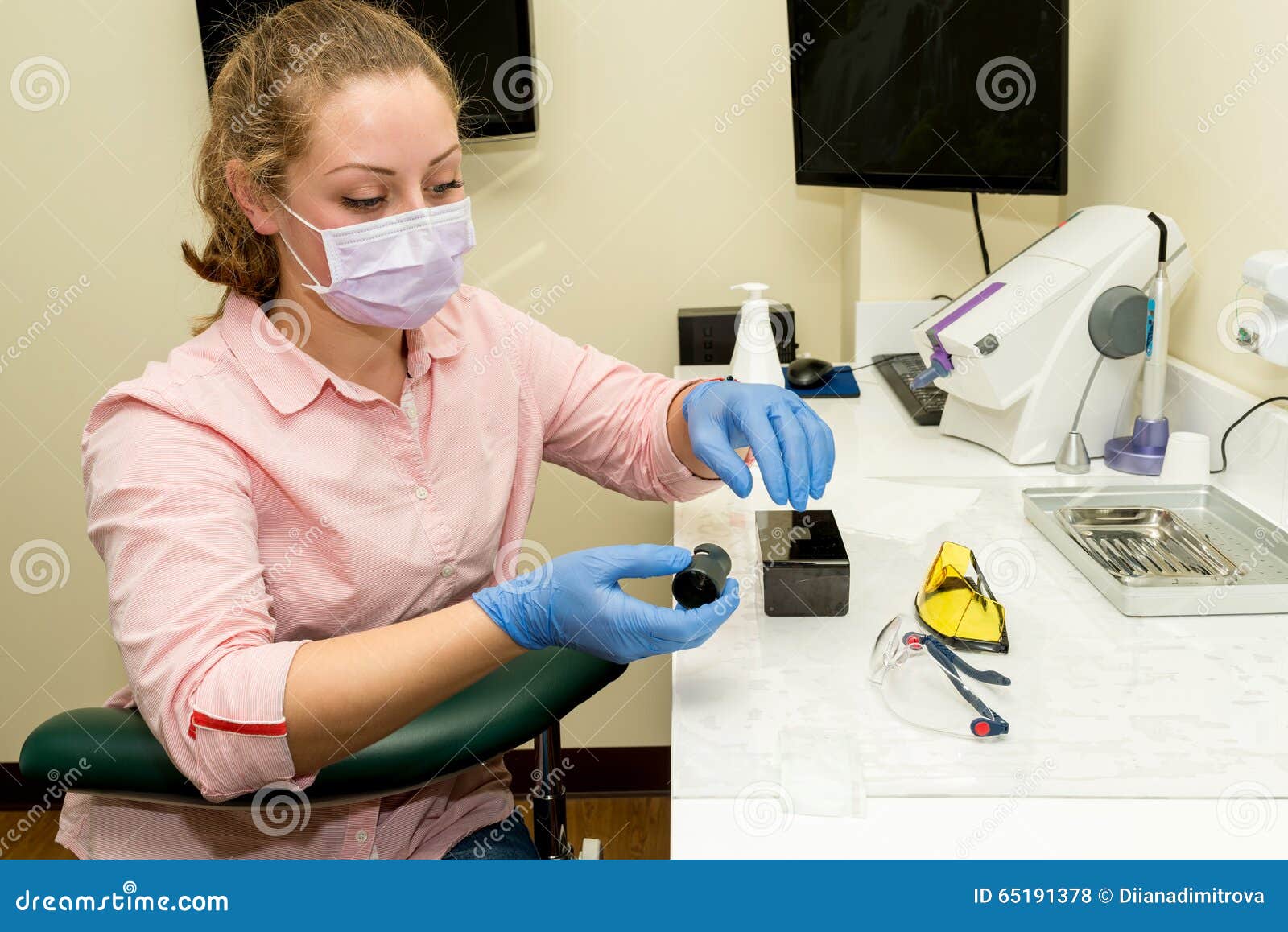 Dental Assistant Prepares Working Tools Stock Photo Image of gloves