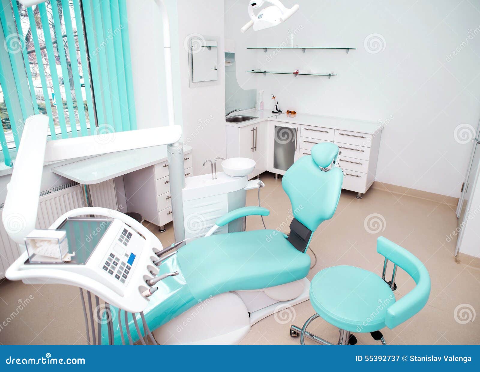 Dental Clinic Interior Design With Chair And Tools Stock