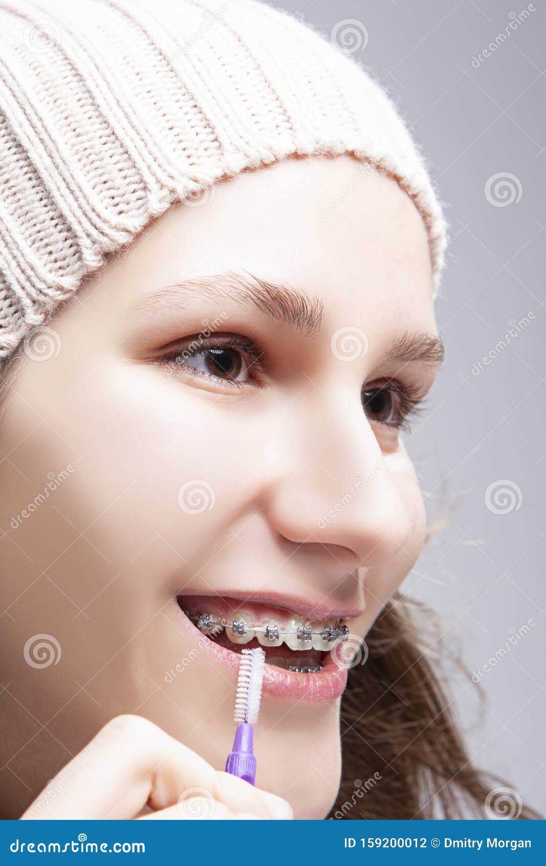 Dental Concepts. Portrait of Teenage Girl Using Bristle Brush for