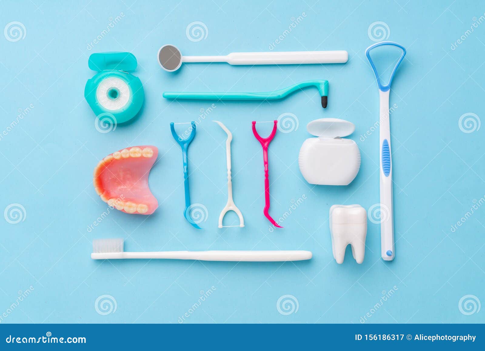 Dental Equipments from the Top View, Flat Lay in the Studio Stock Image