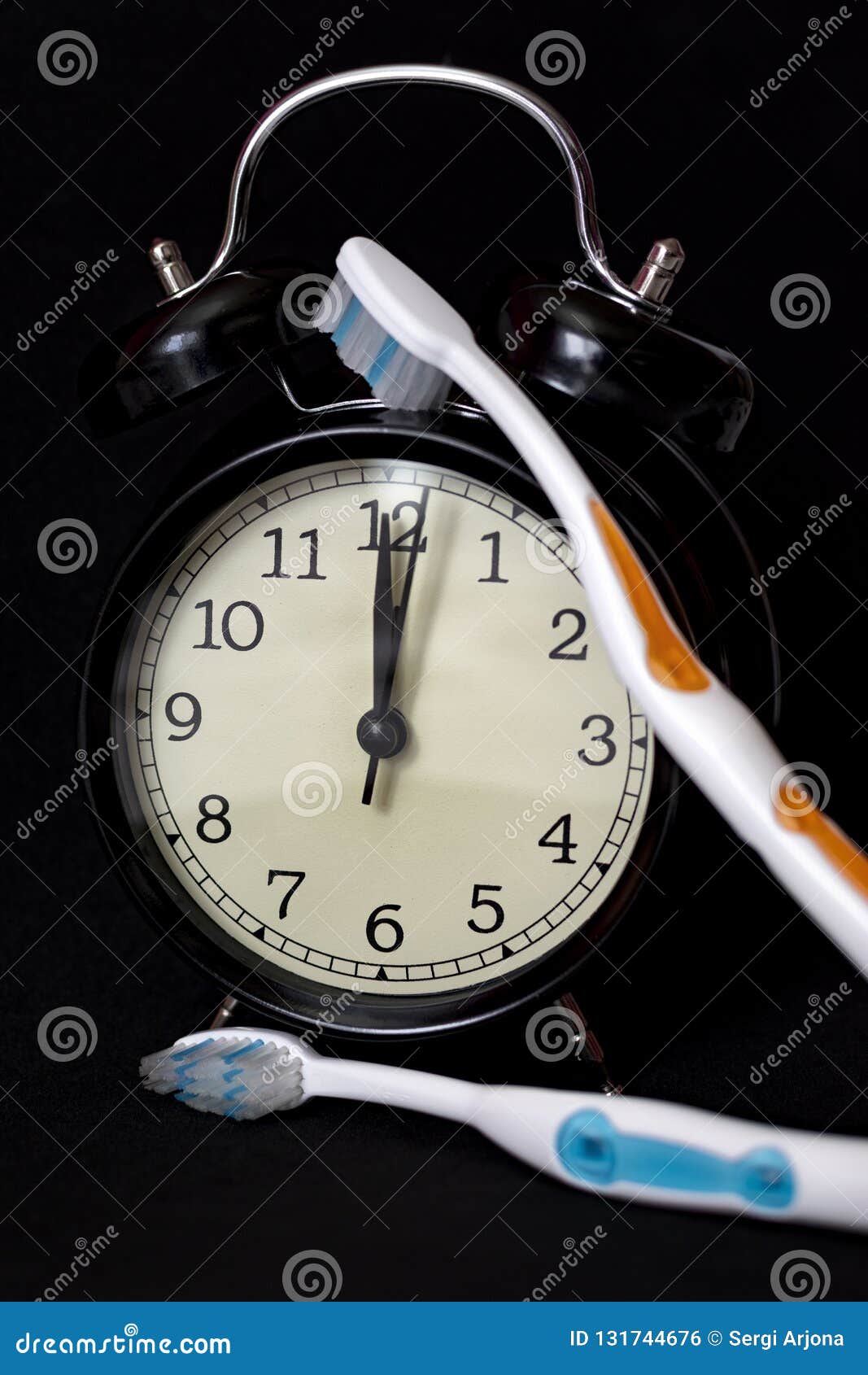 Dental Hygiene Time Concept. Black Alarm Clock Stock Photo Image of