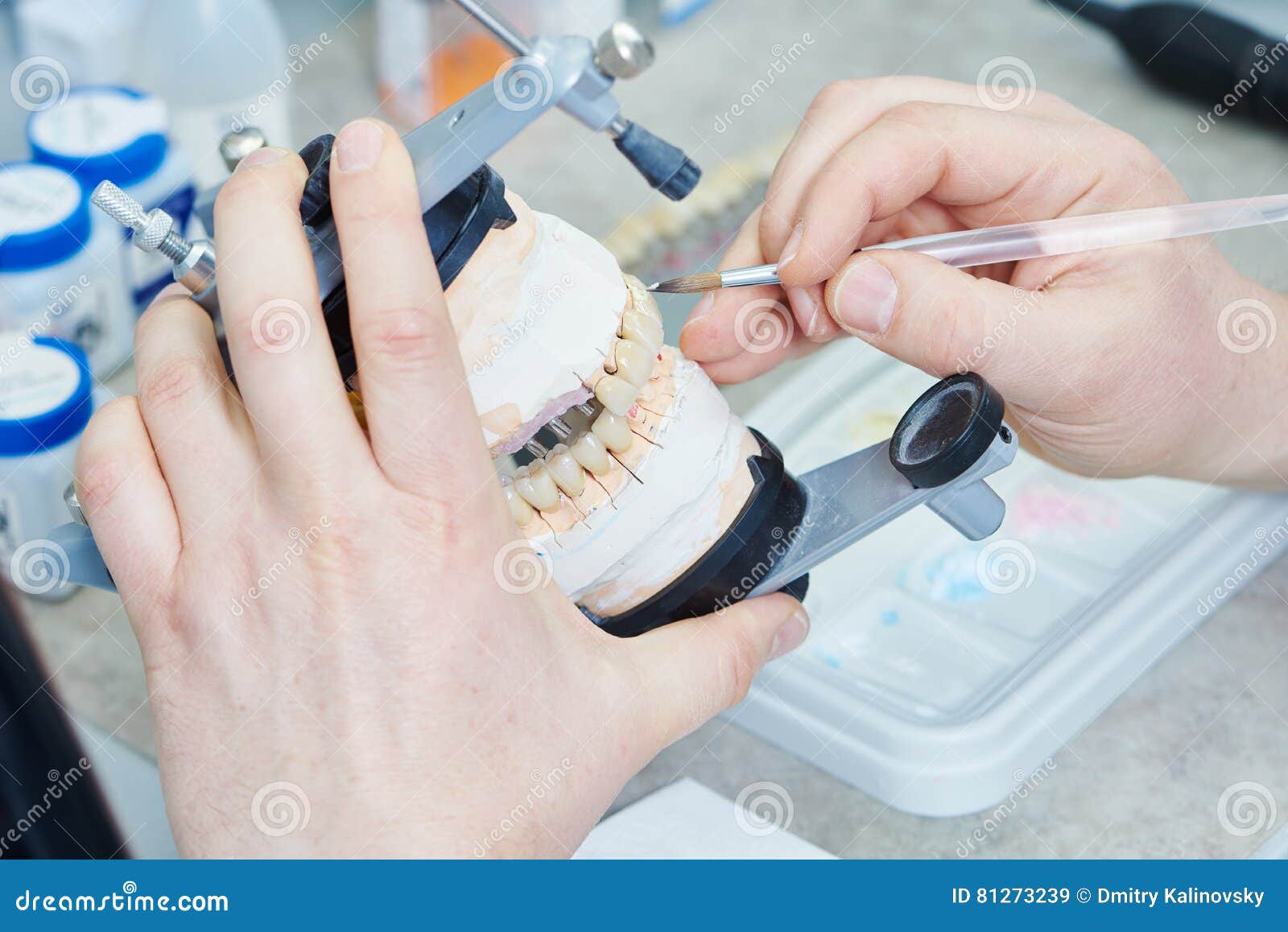 Dental Prosthesis Work. Painting Teeth Stock Image Image of male