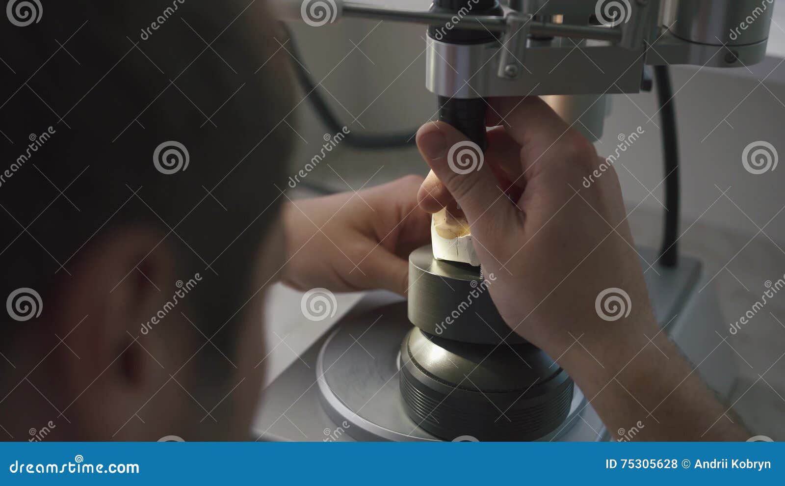 Dental Prosthetic Restoration. Specialist is Sculpting Denture Stock