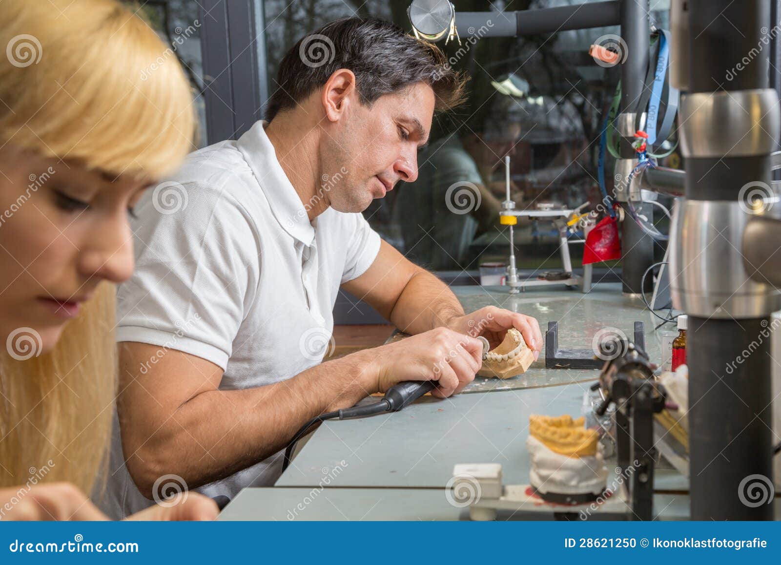 Dental Technician Polishing Dental Prosthesis Stock Photo Image of