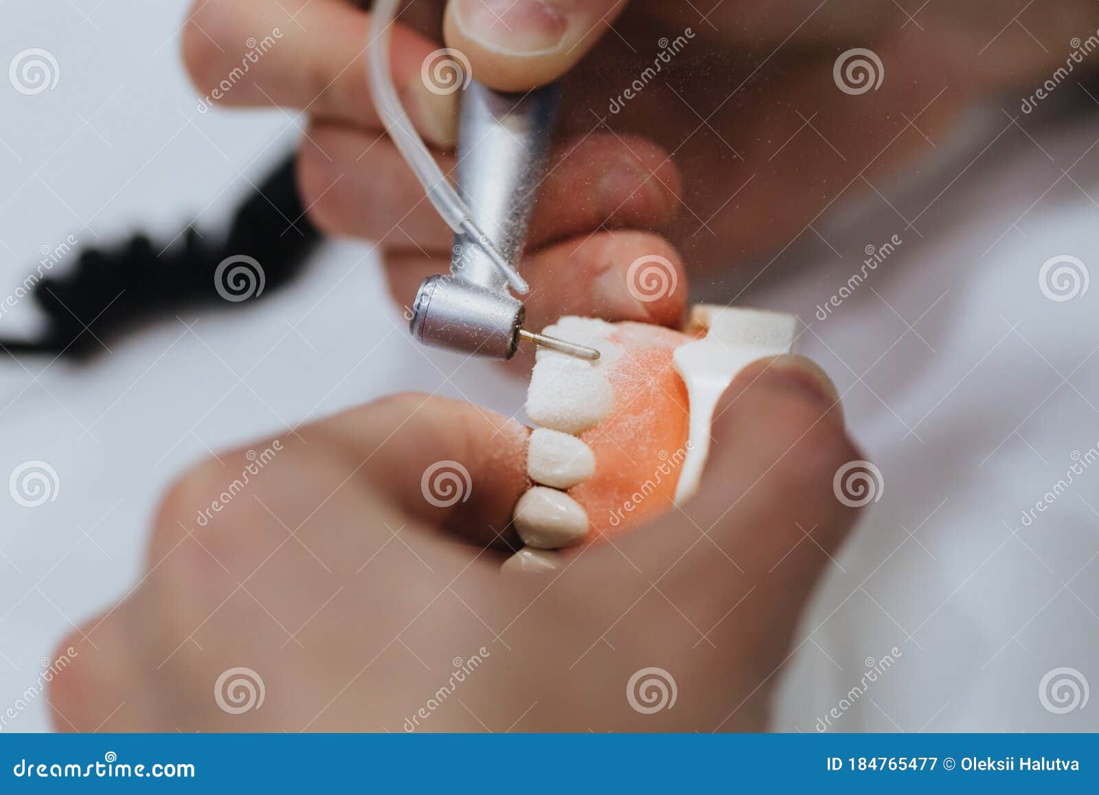 A Dental Technician Processes a Cast of the Jaw Stock Image Image of