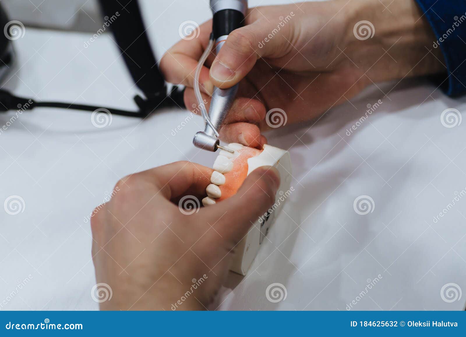 A Dental Technician Processes a Cast of the Jaw Stock Photo Image of