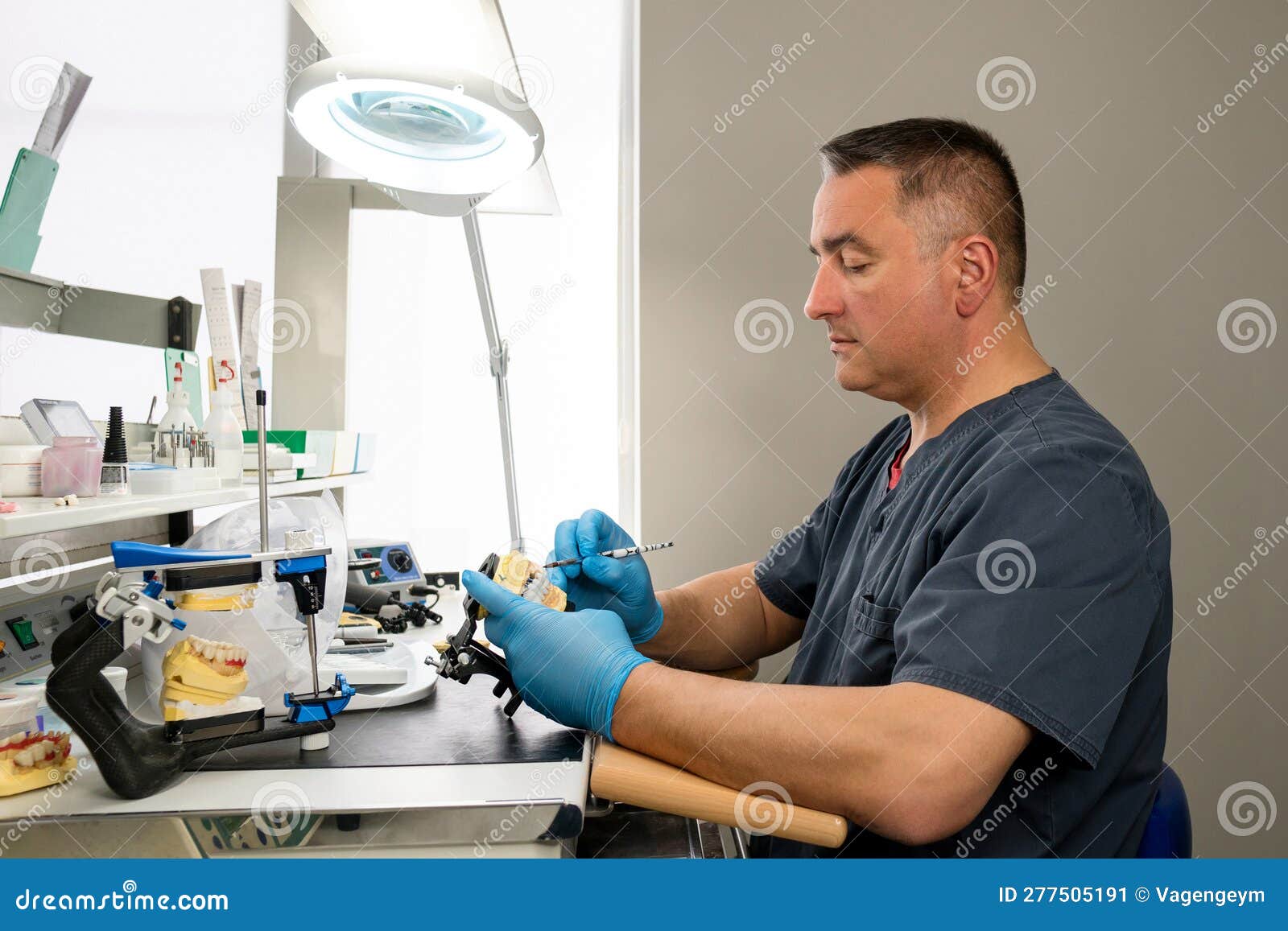 Dental Technician Working with Tooth Denture Stock Image Image of