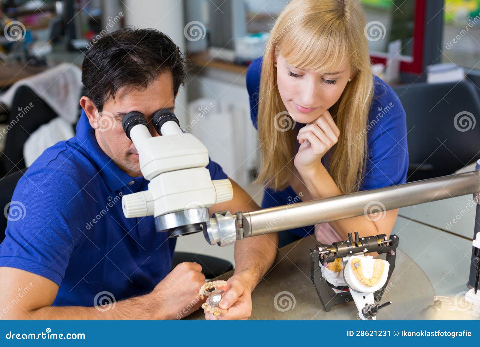 Dental Technicians Working on Microscope Stock Image Image of filling