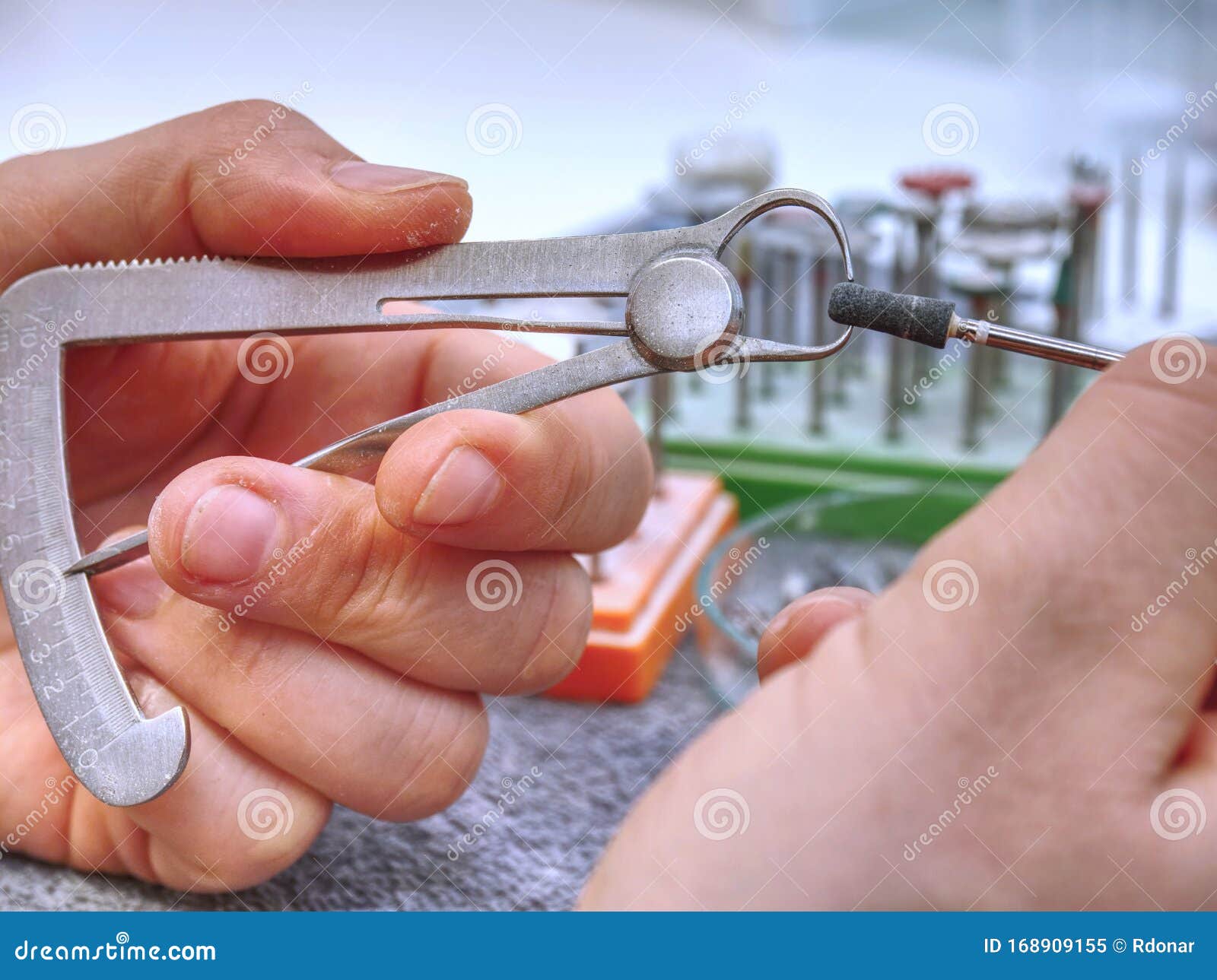 Dental Tools on Th Table in Laboratory. Orthodontic Technician Stock