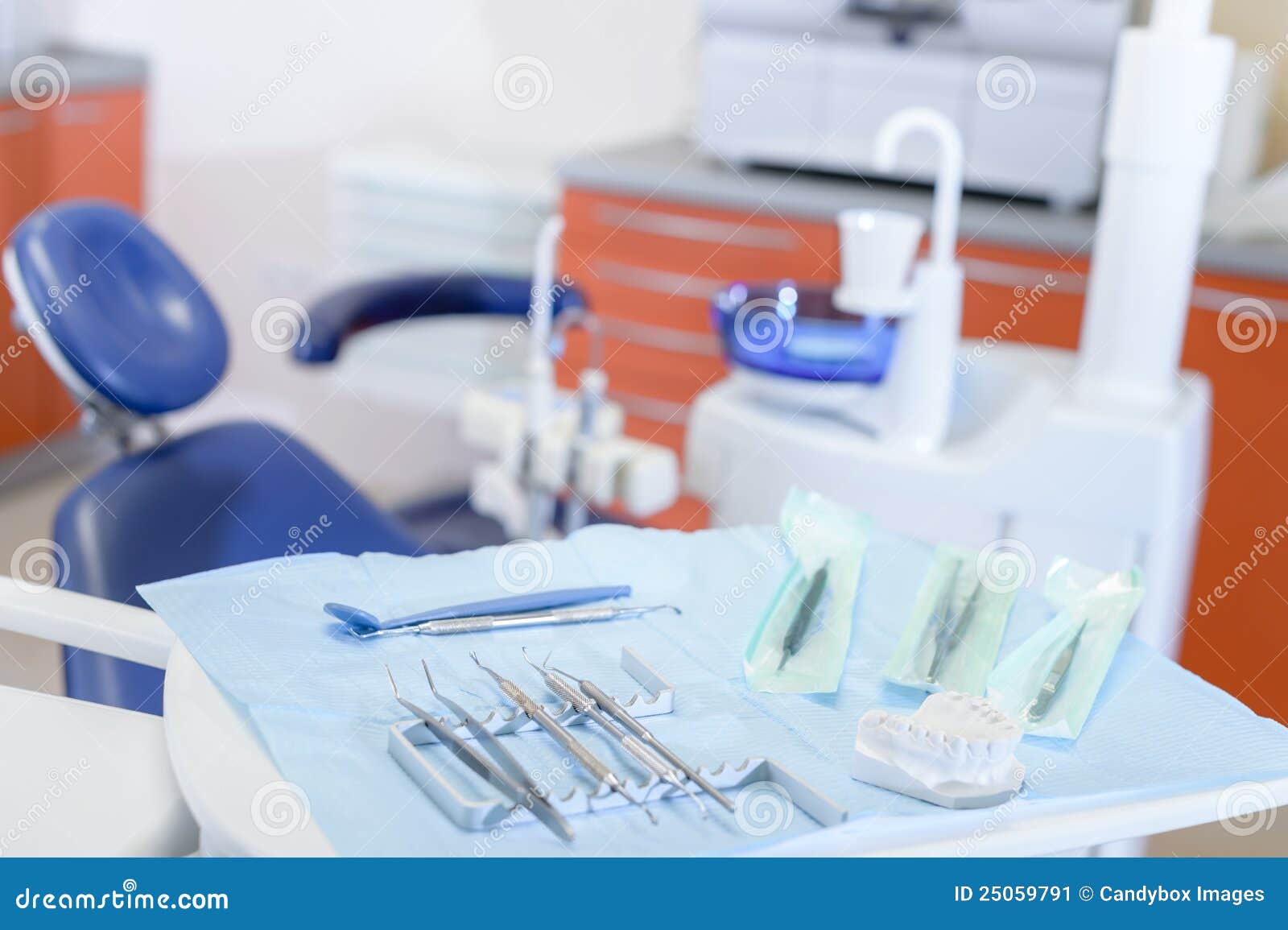 dental tools on table in stomatology clinic