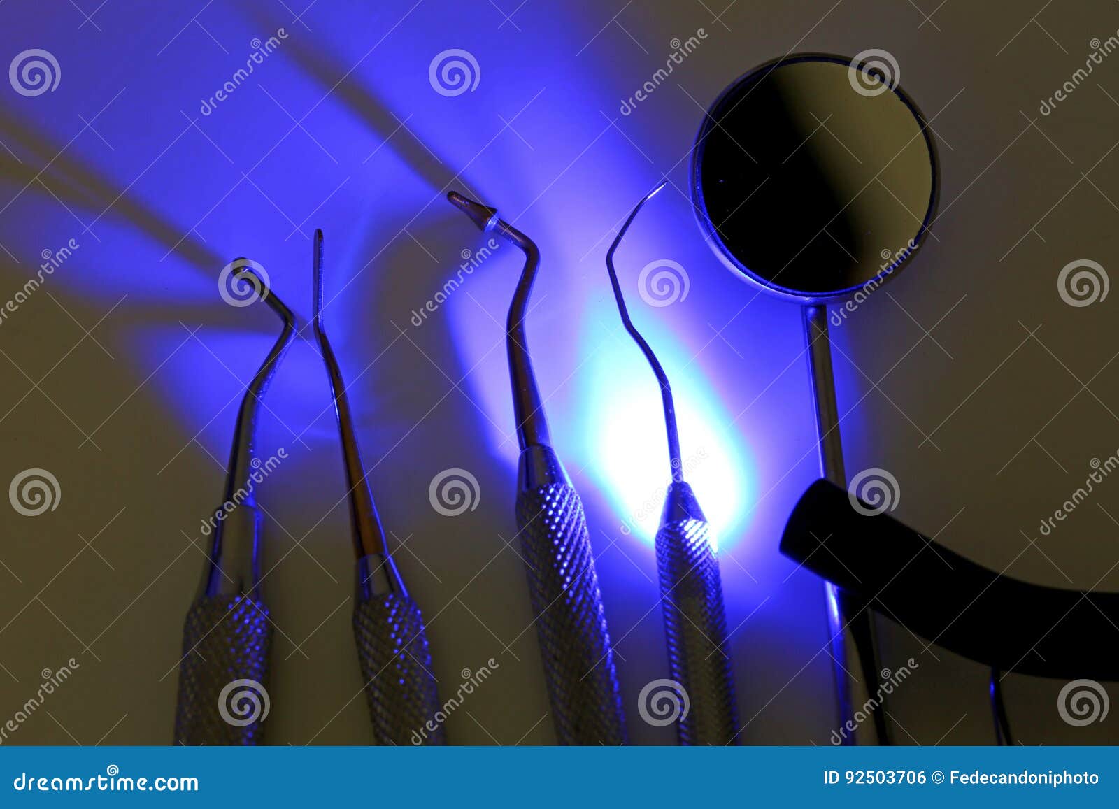 Dental Tools for Tooth Cleaning and Ultraviolet Light for Steril Stock
