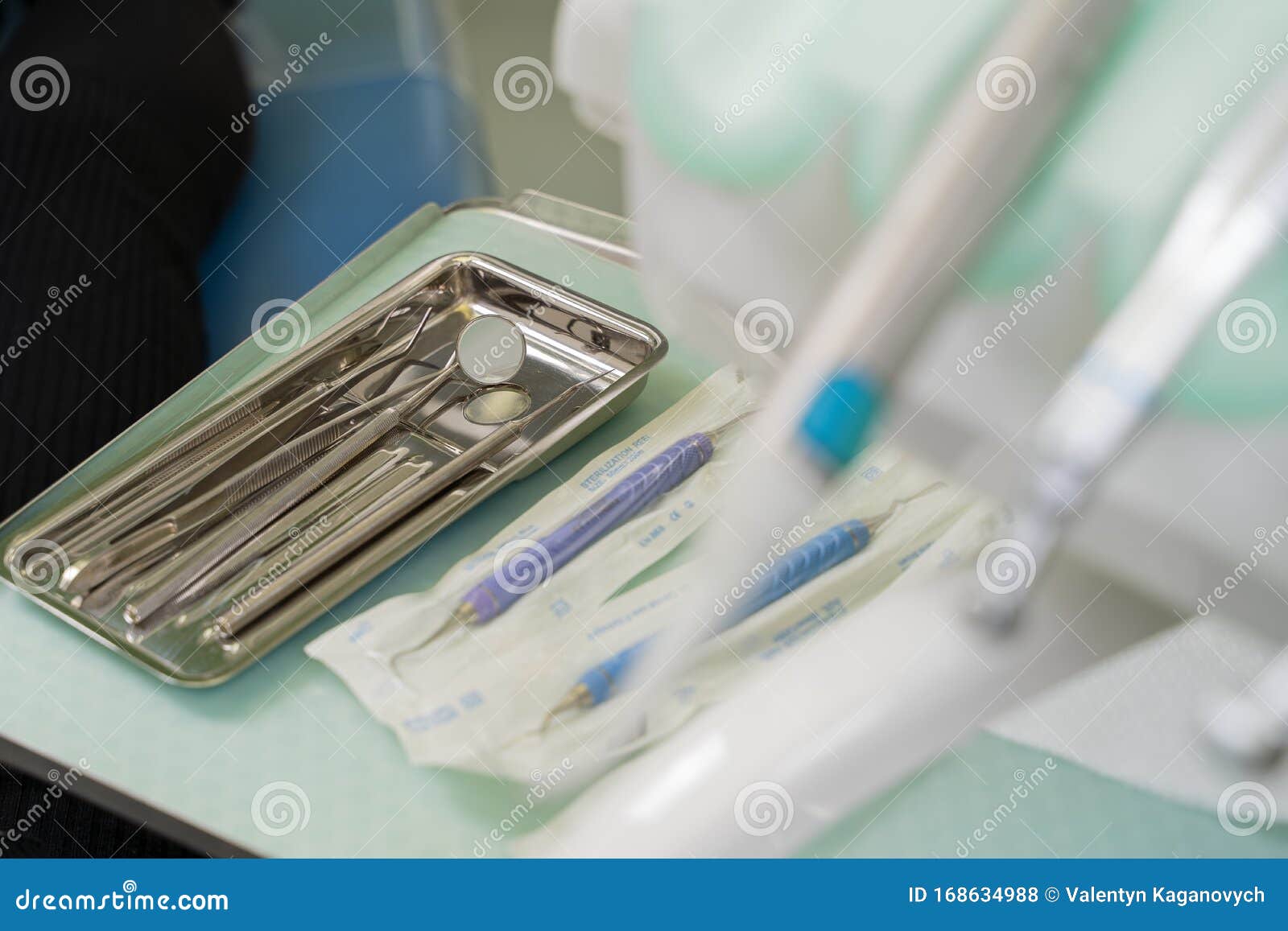 Dental tools on a tray stock photo. Image of hospital 168634988